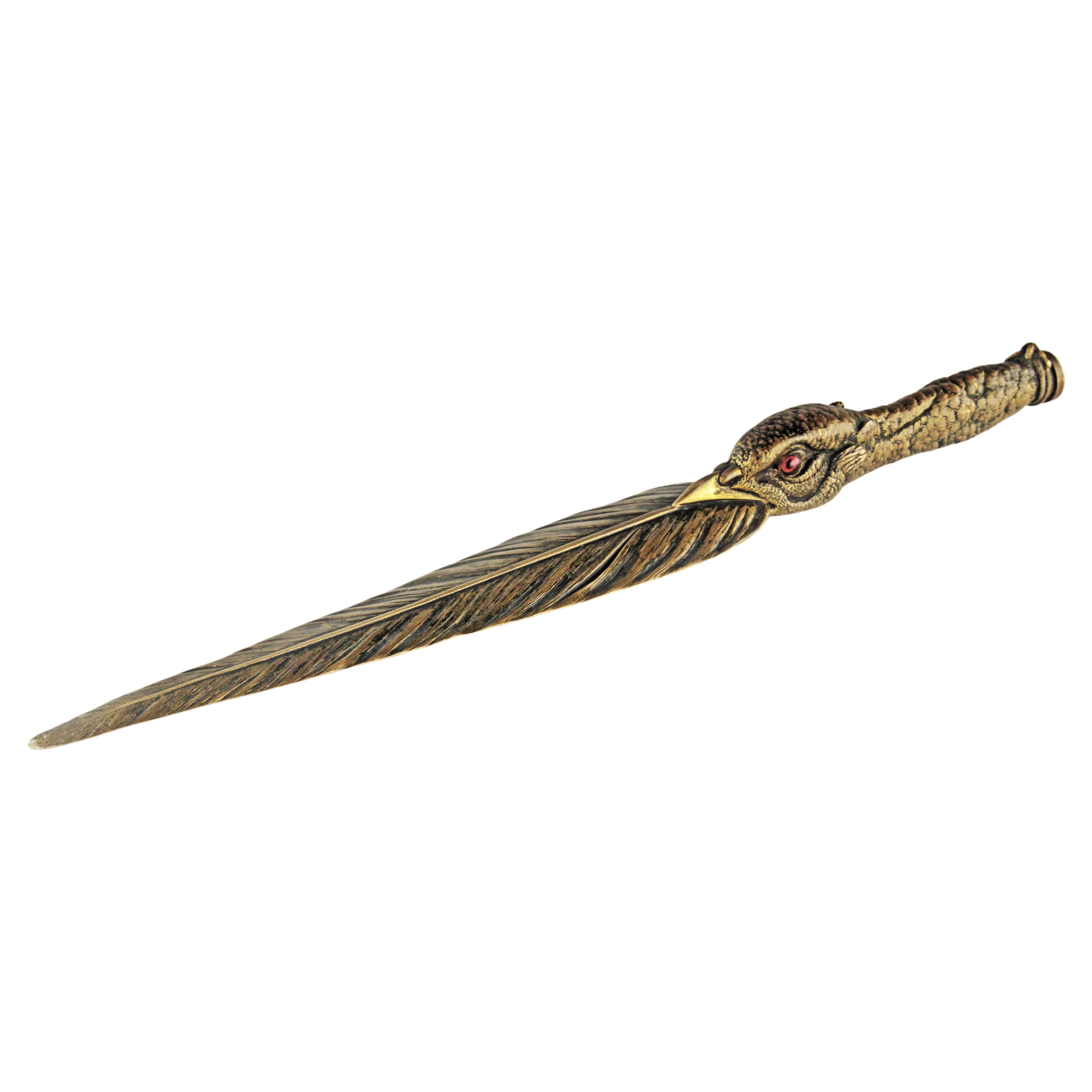 Bronze Letter Opener Knife Depicting an Eagle Made by Sculptor Jules Moigniez For Sale