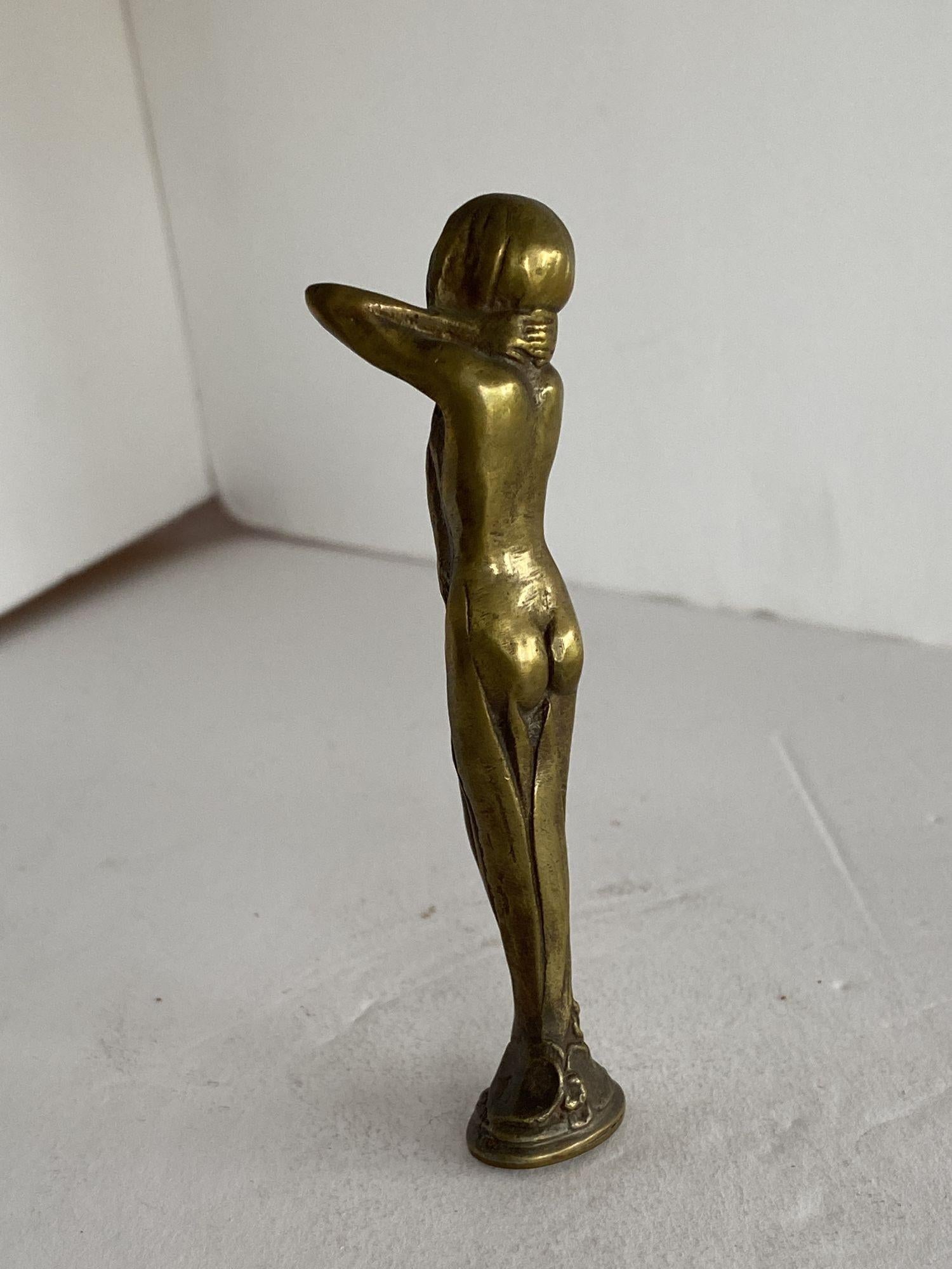 French Bronze Letter Wax Seal Stamp Featuring Nude Bathing Women Art Nouveau For Sale