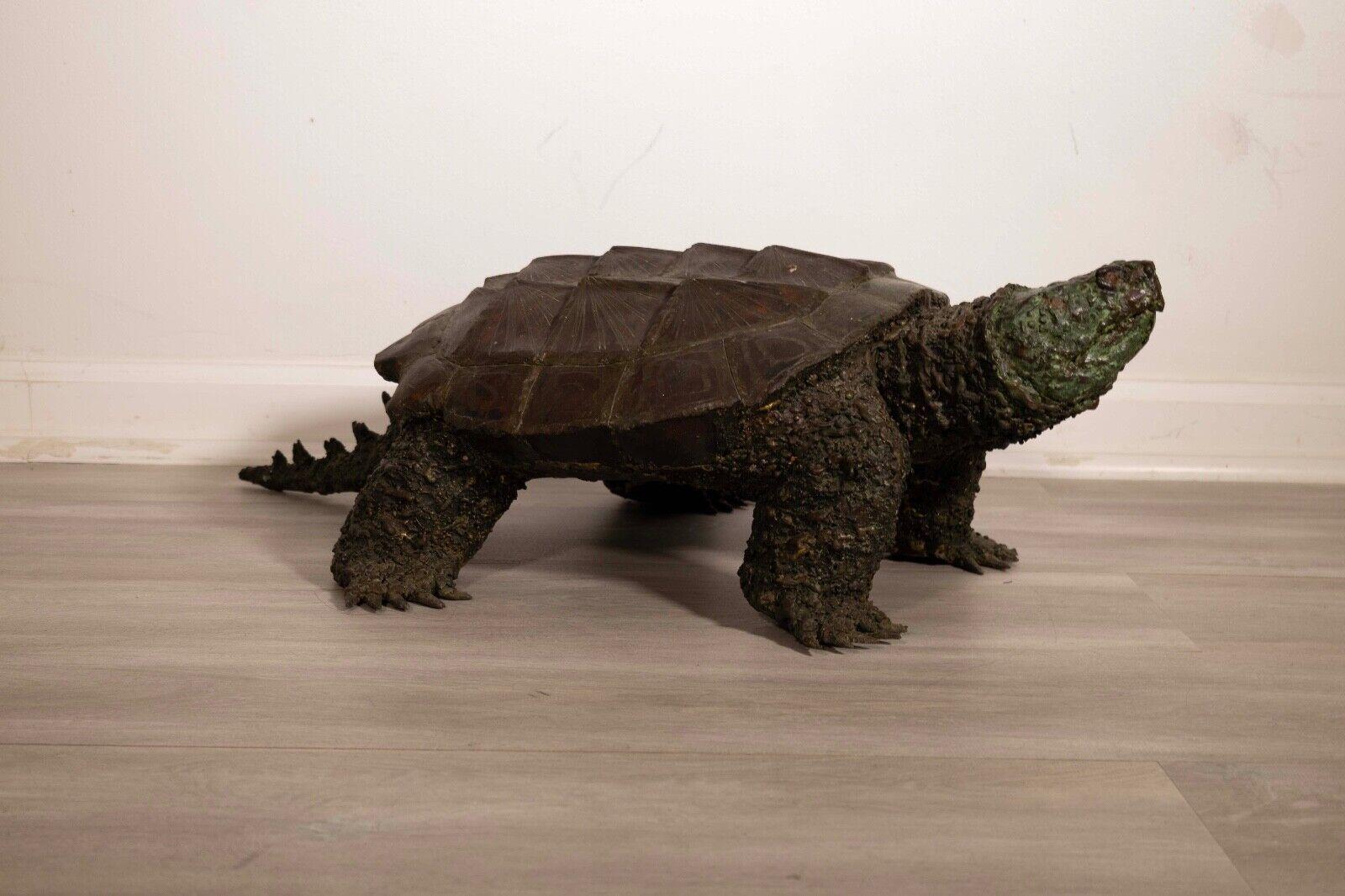 Bronze Life Sized Snapping Turtle Contemporary Realism Reptile Floor Sculpture In Good Condition In Keego Harbor, MI