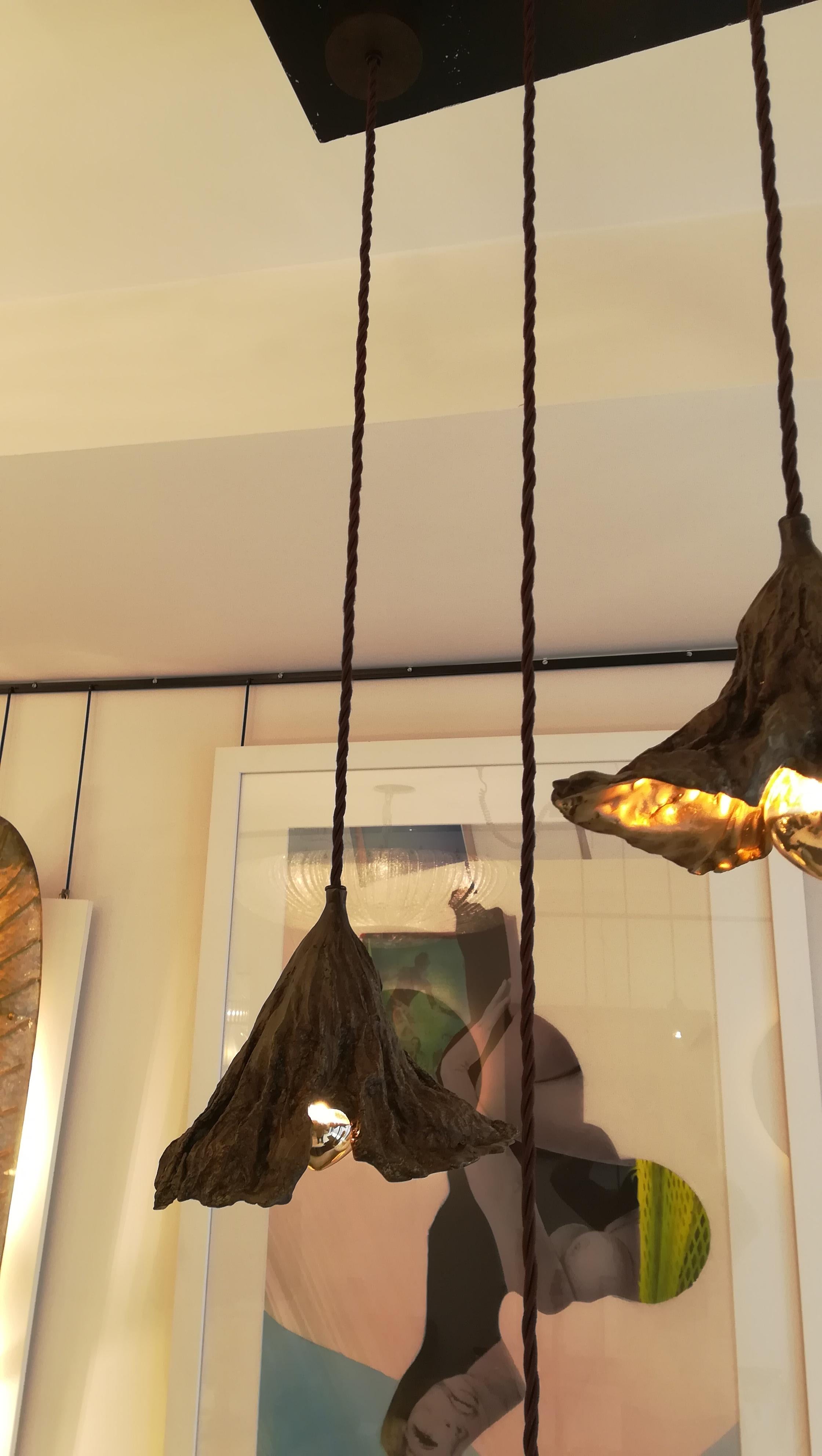 French Bronze Light Suspension in the Shape of a Faded Leaf