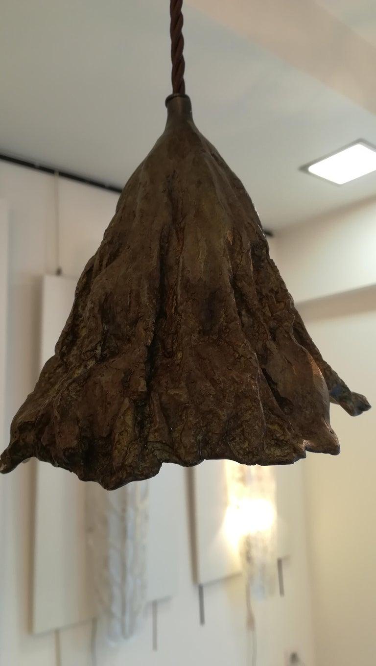 French Bronze Light Suspension in the Shape of a Faded Leaf For Sale