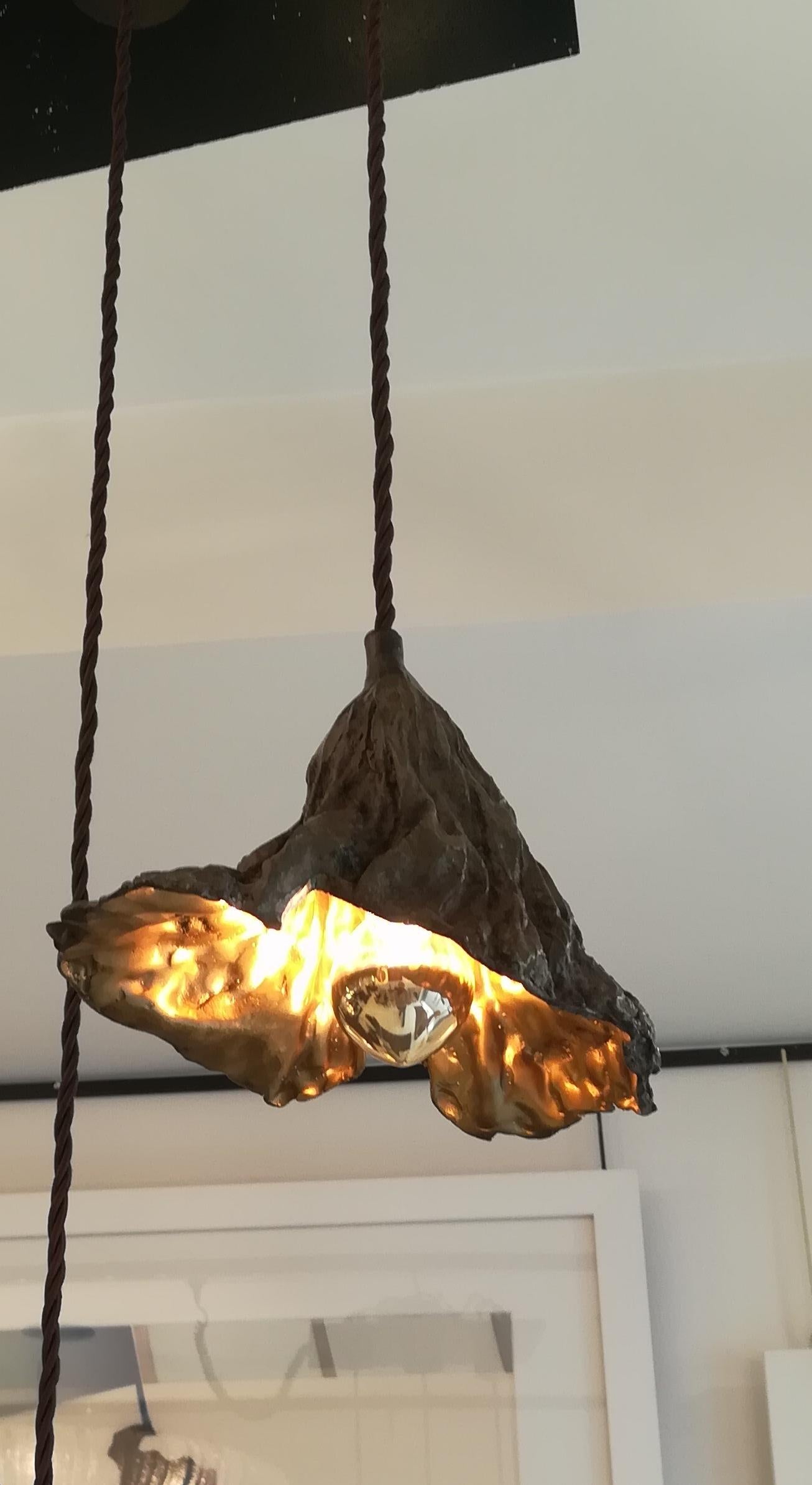 Contemporary Bronze Light Suspension in the Shape of a Faded Leaf
