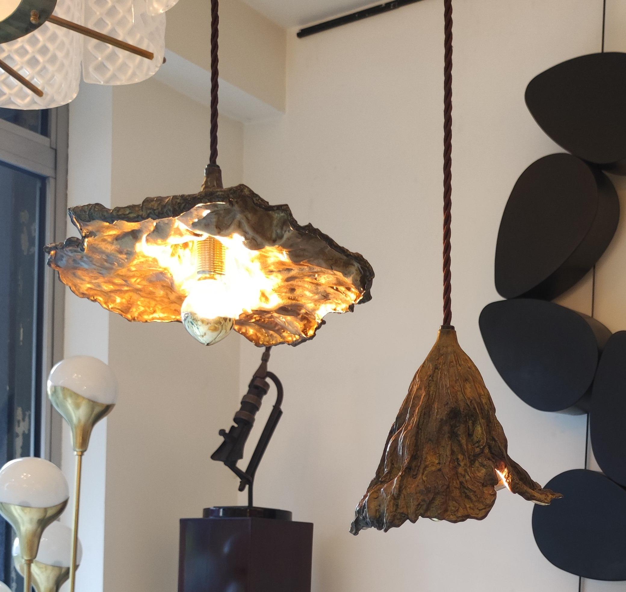 Contemporary Bronze Light Suspension in the Shape of a Faded Leaf For Sale