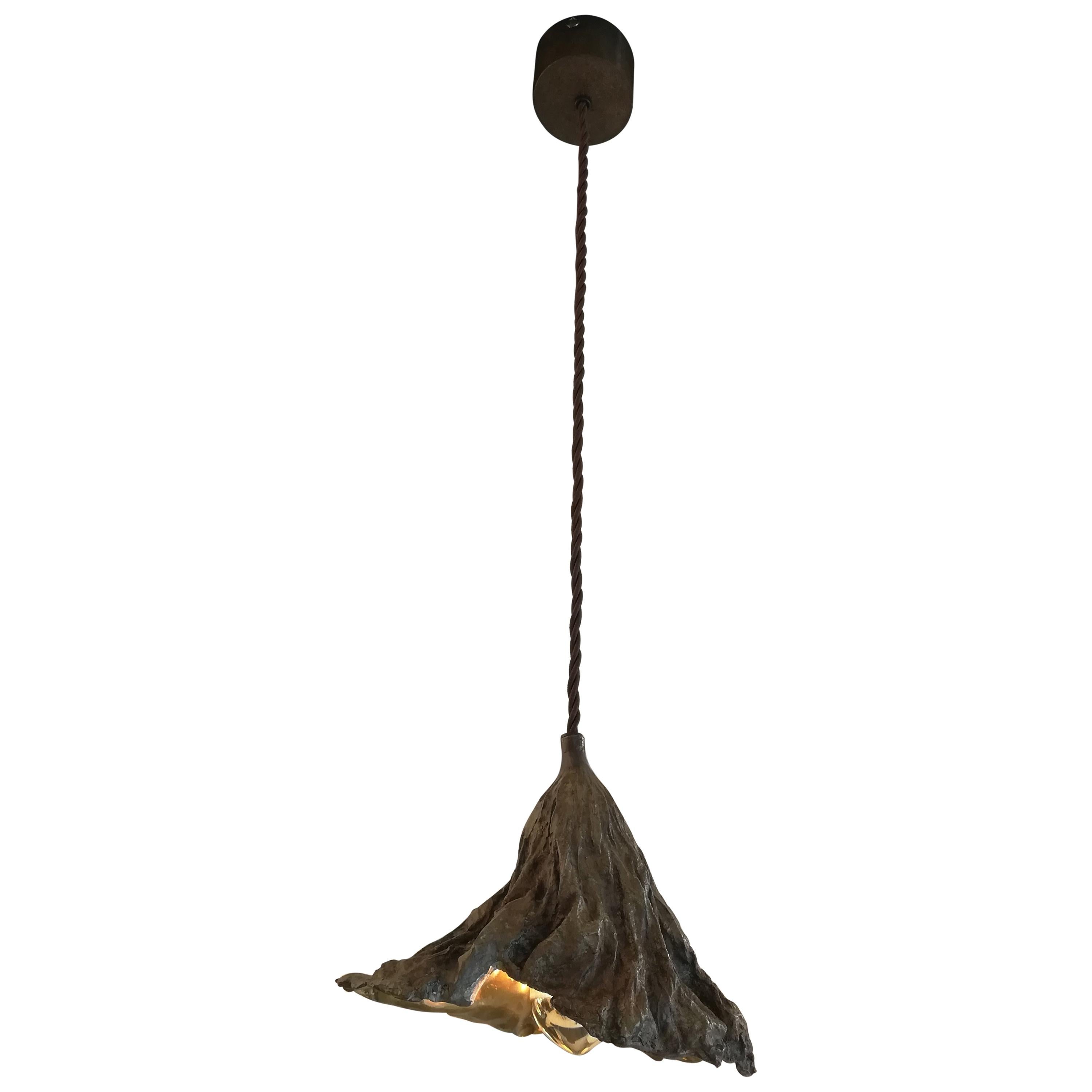 Bronze Light Suspension in the Shape of a Faded Leaf