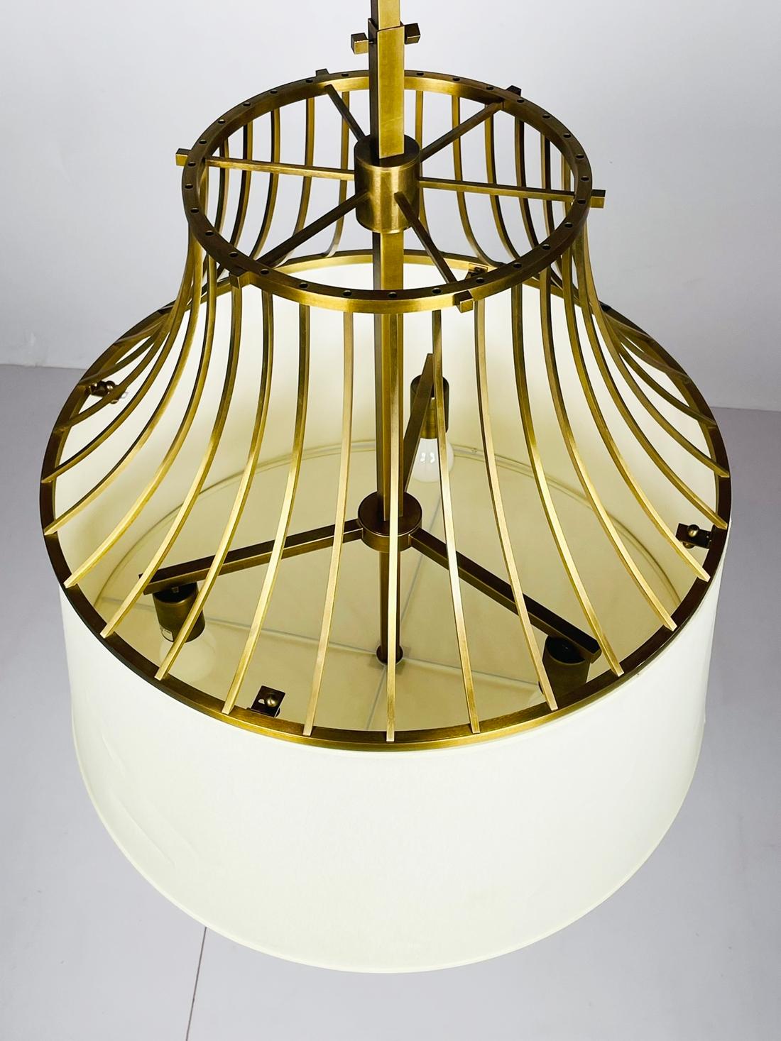 Hollywood Regency Bronze & Linen Chandelier by Barbara Barry for Baker, Made in Italy For Sale