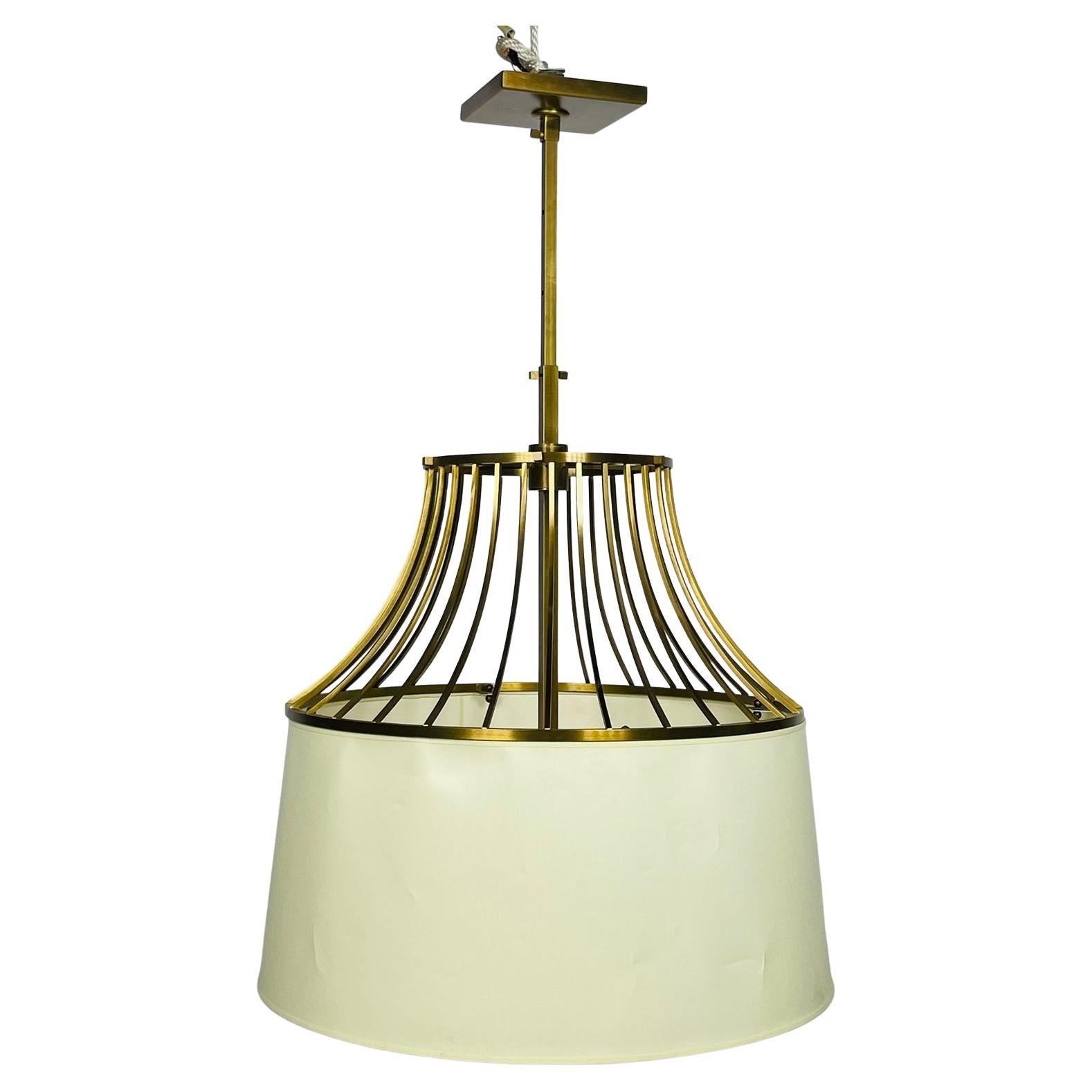 Bronze & Linen Chandelier by Barbara Barry for Baker, Made in Italy For Sale