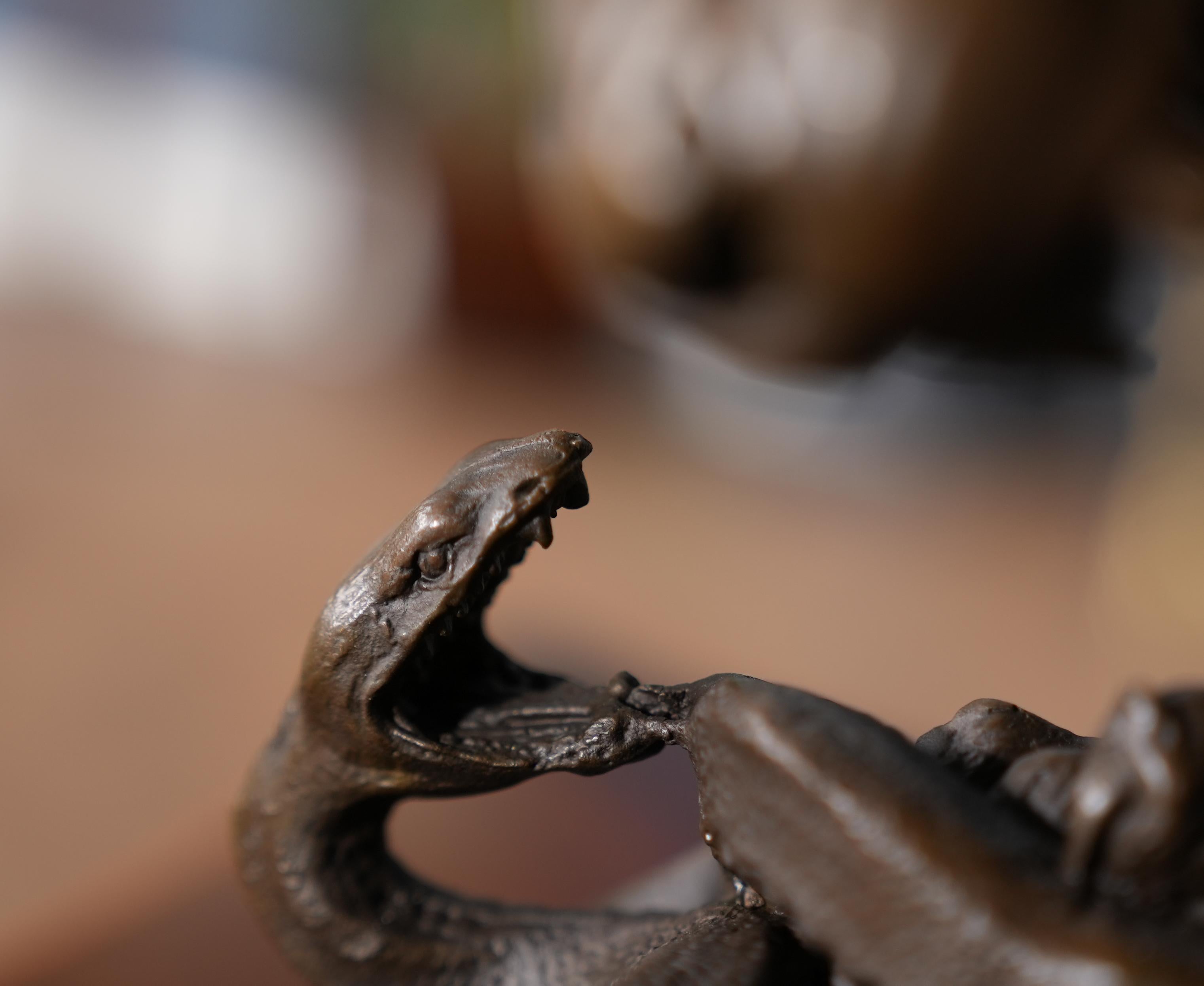 Bronzelöwe und Schlange aus Bronze auf Marmorsockel (21. Jahrhundert und zeitgenössisch) im Angebot