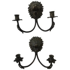 Bronze Lion Head Candle Sconces