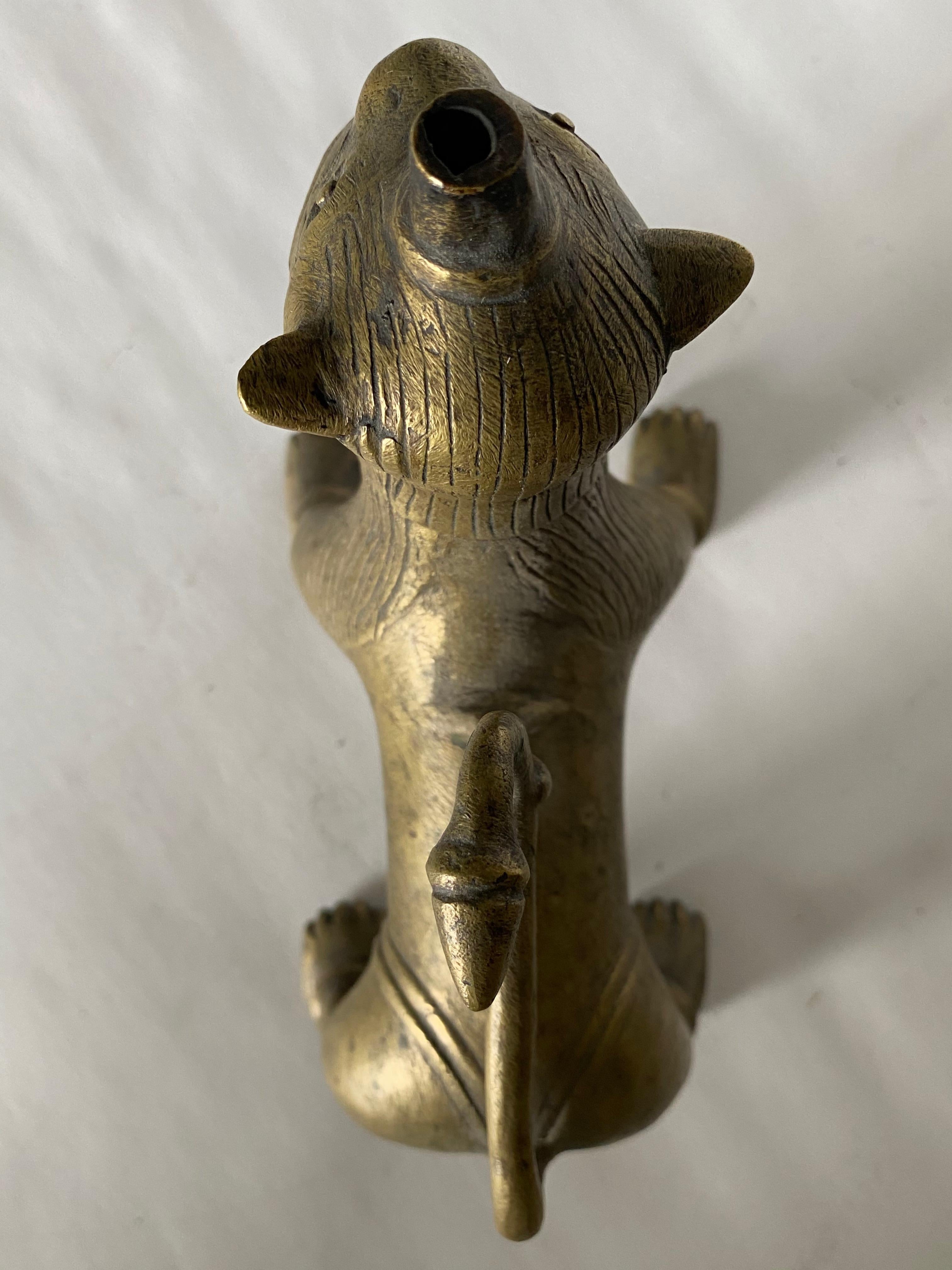Indian Bronze Lion Oil Lamp, India, 19th Century For Sale