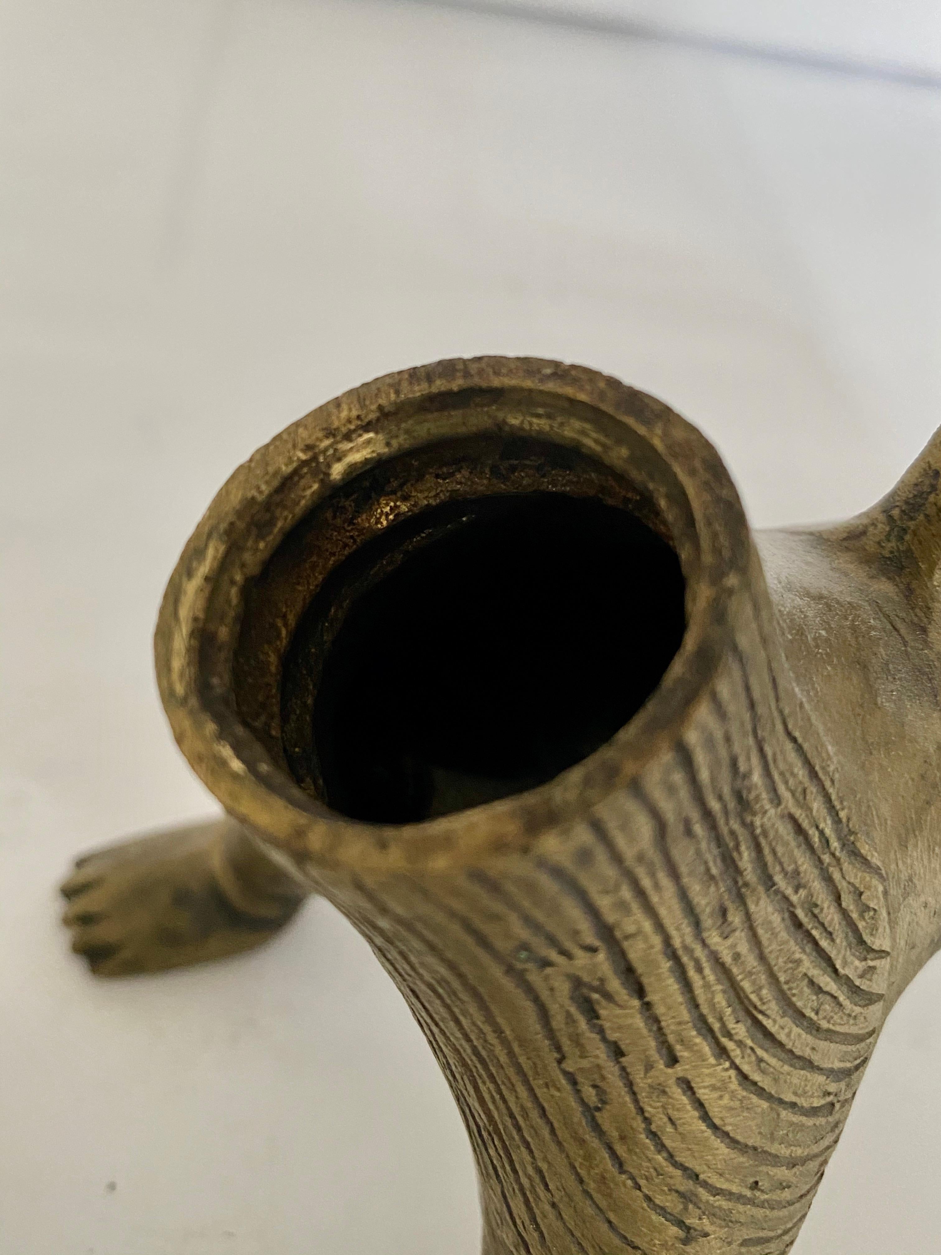 Bronze Lion Oil Lamp, India, 19th Century In Good Condition For Sale In Kensington, MD