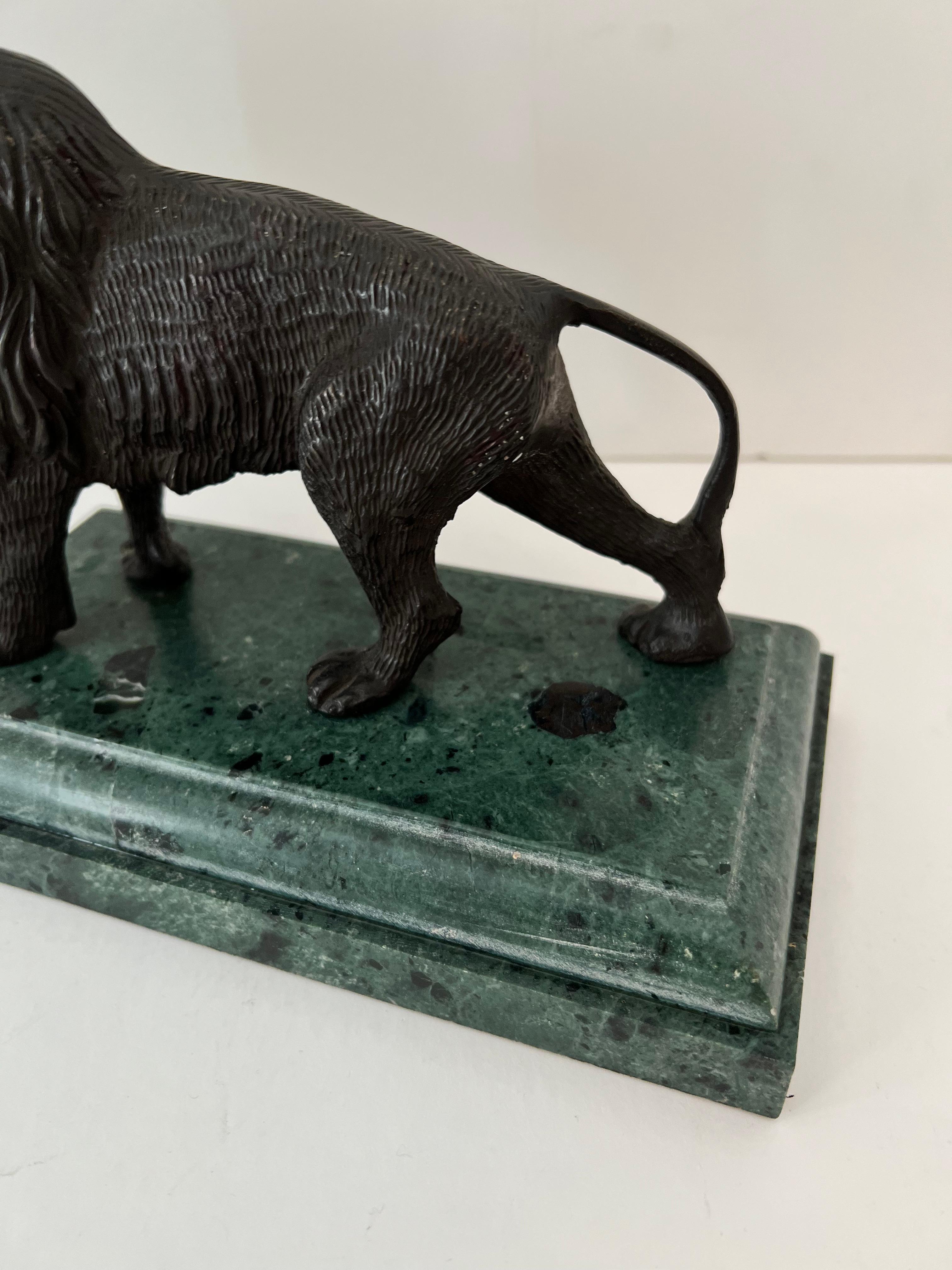 Bronze Lion on Marble Base Bookend Sculpture  In Good Condition In Los Angeles, CA
