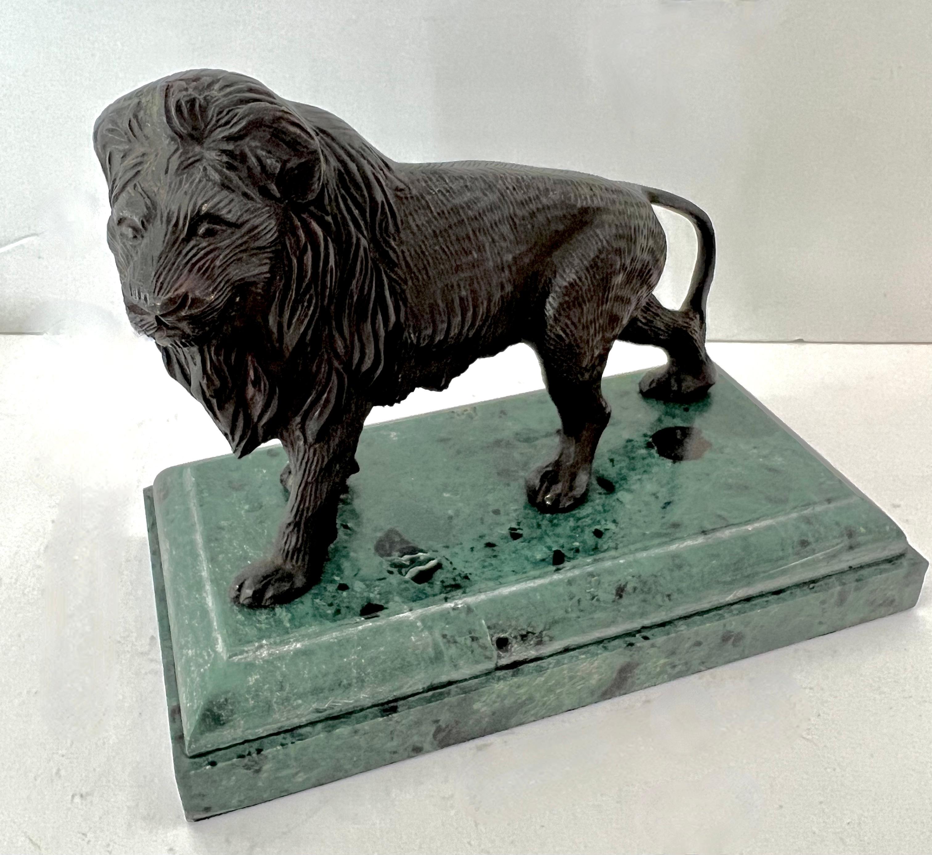 Bronze Lion on Marble Base Bookend Sculpture  1