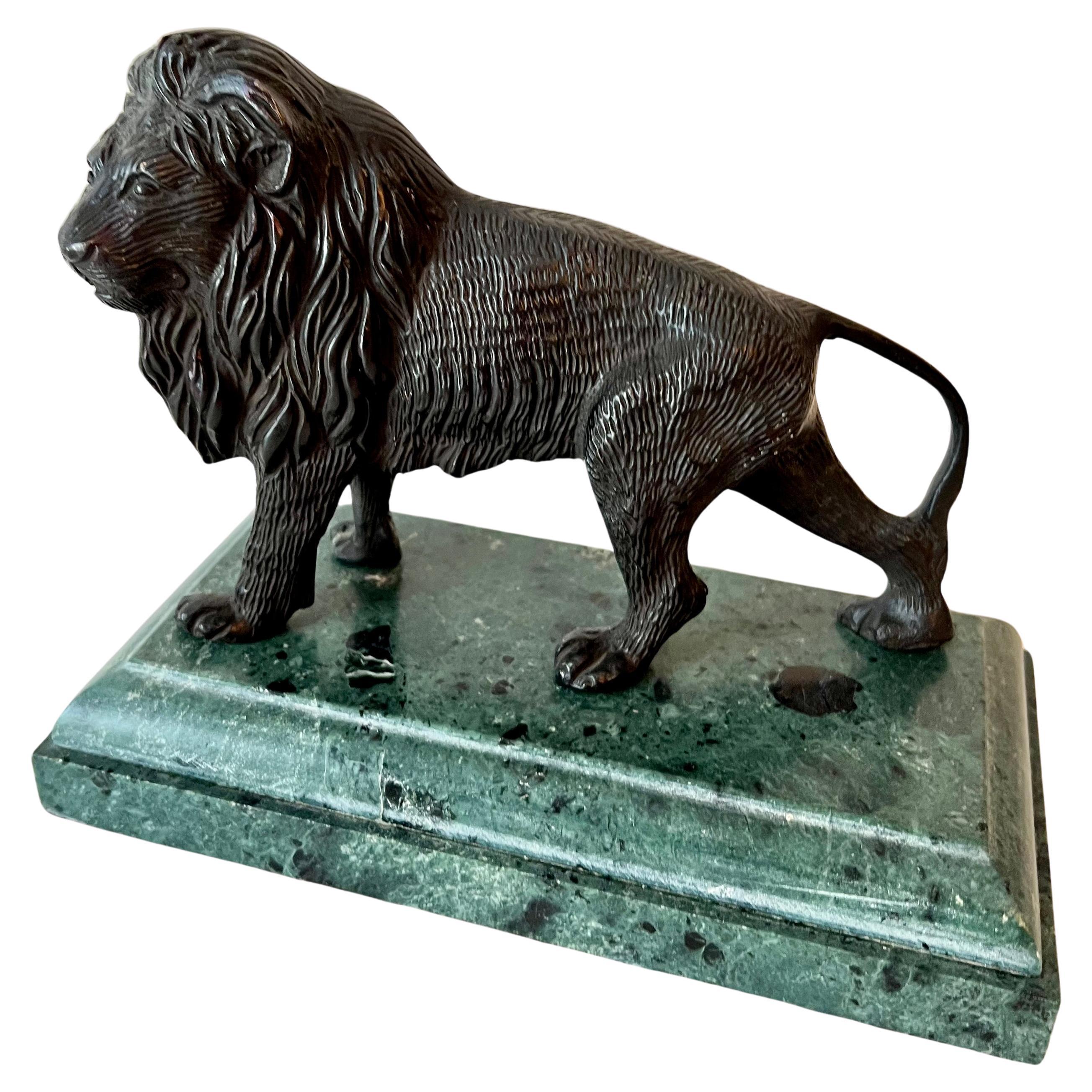 Bronze Lion on Marble Base Bookend Sculpture 