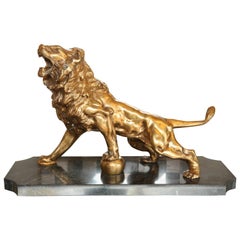 Bronze Lion on Marble Base