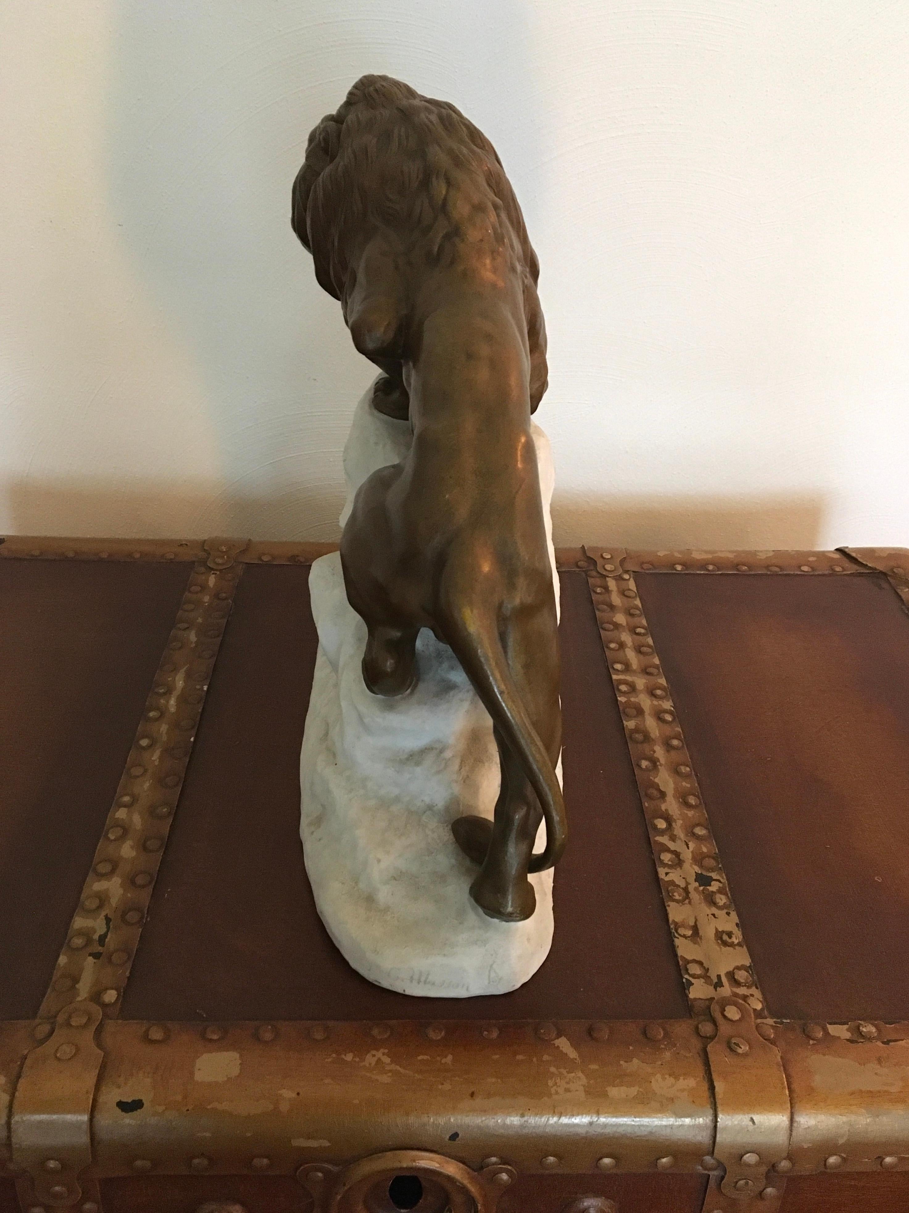 Bronze Lion on White Rock, Clovis Edmond Masson, France  For Sale 7