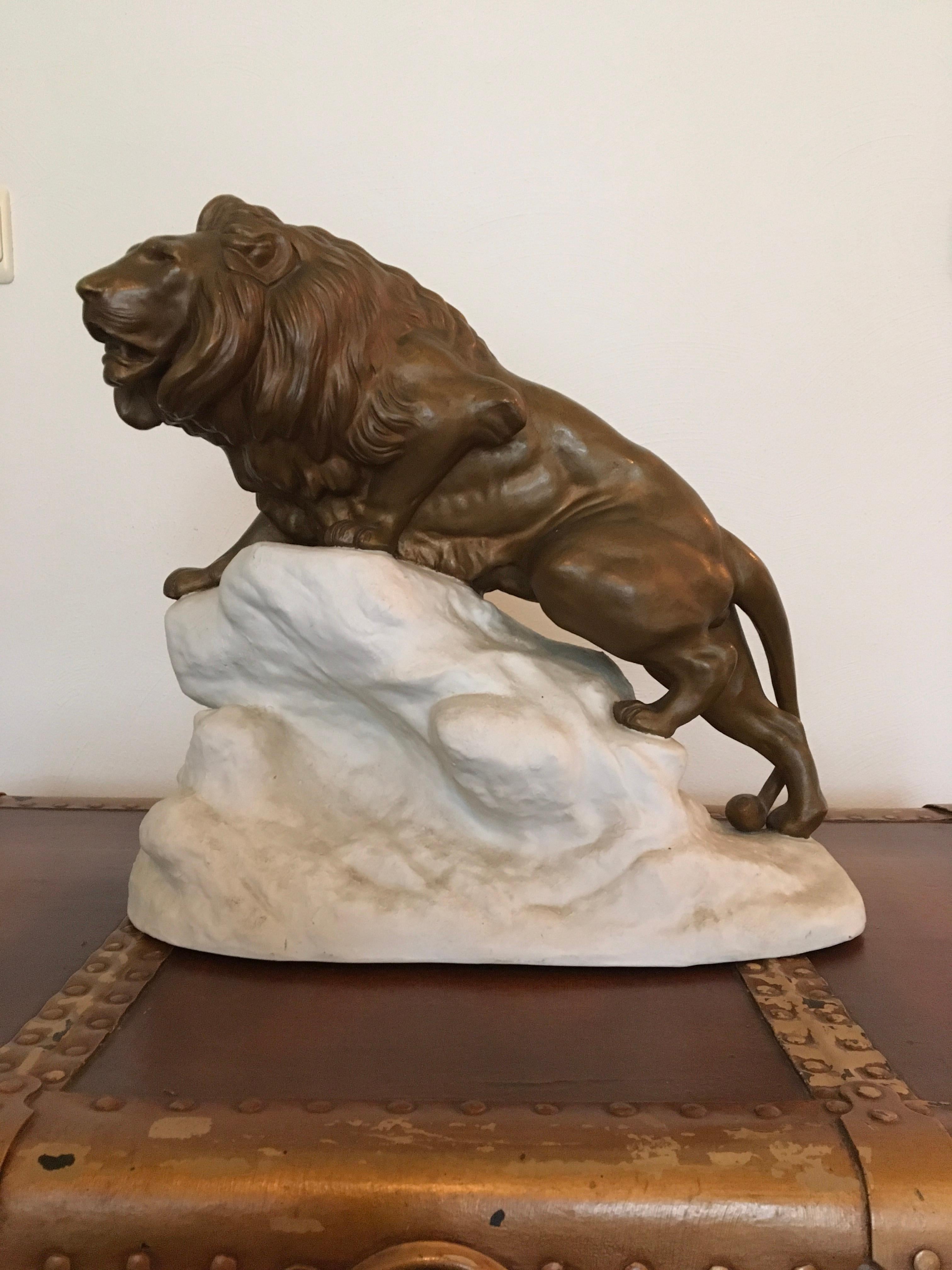 Bronze Lion on White Rock, Clovis Edmond Masson, France  For Sale 11