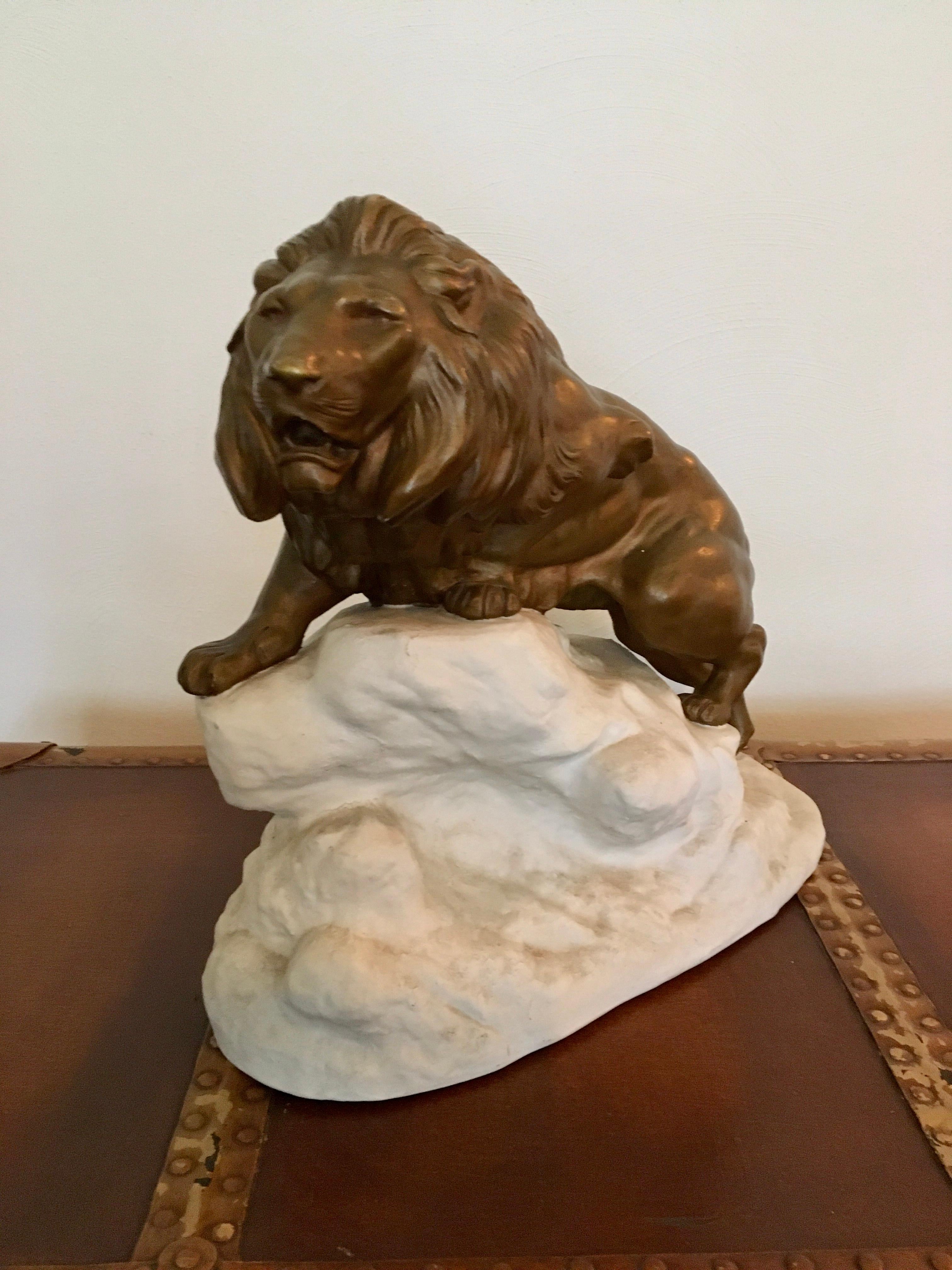 Bronze Lion on White Rock, Clovis Edmond Masson, France  For Sale 1