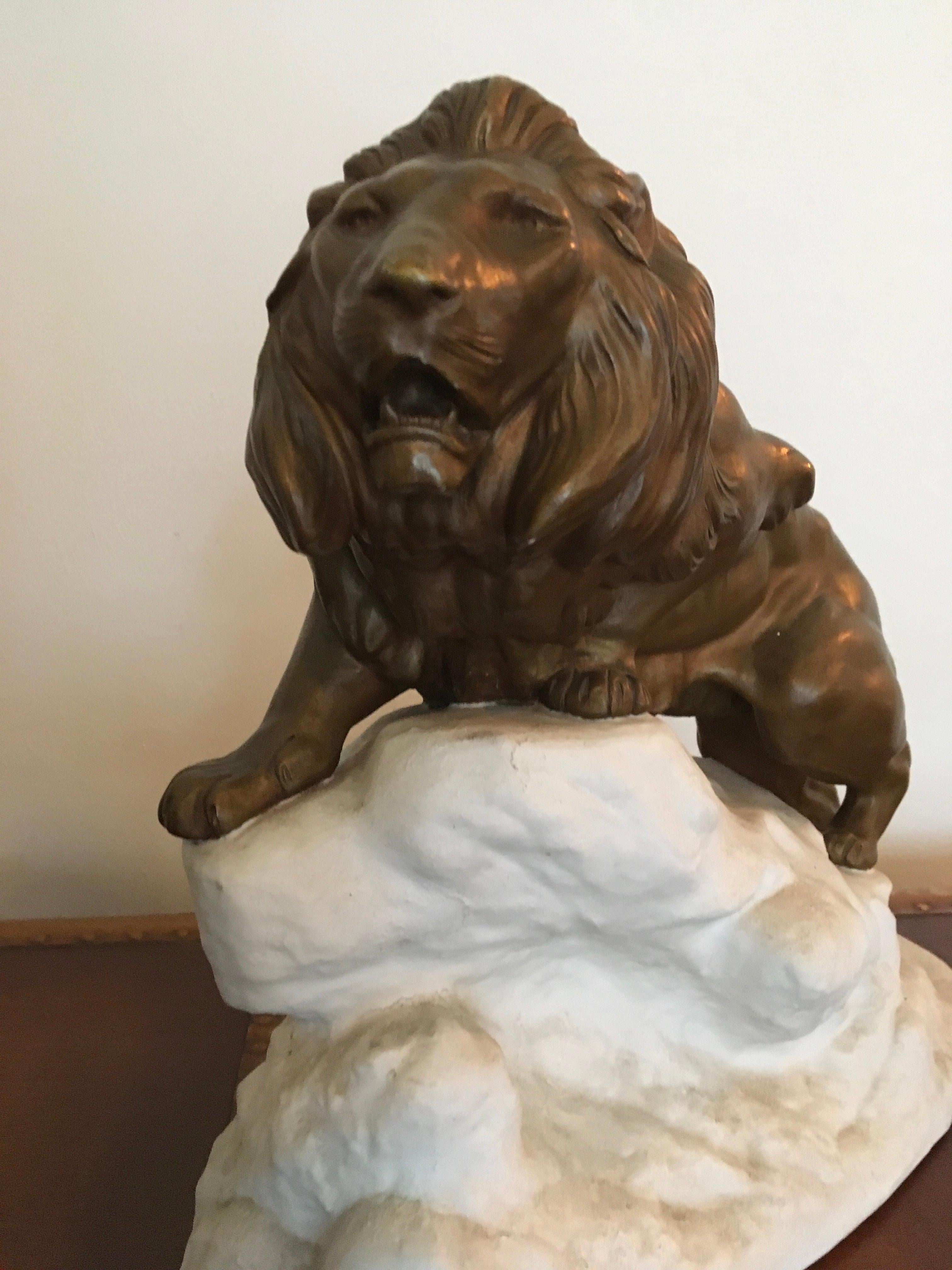 Bronze Lion on White Rock, Clovis Edmond Masson, France  For Sale 2