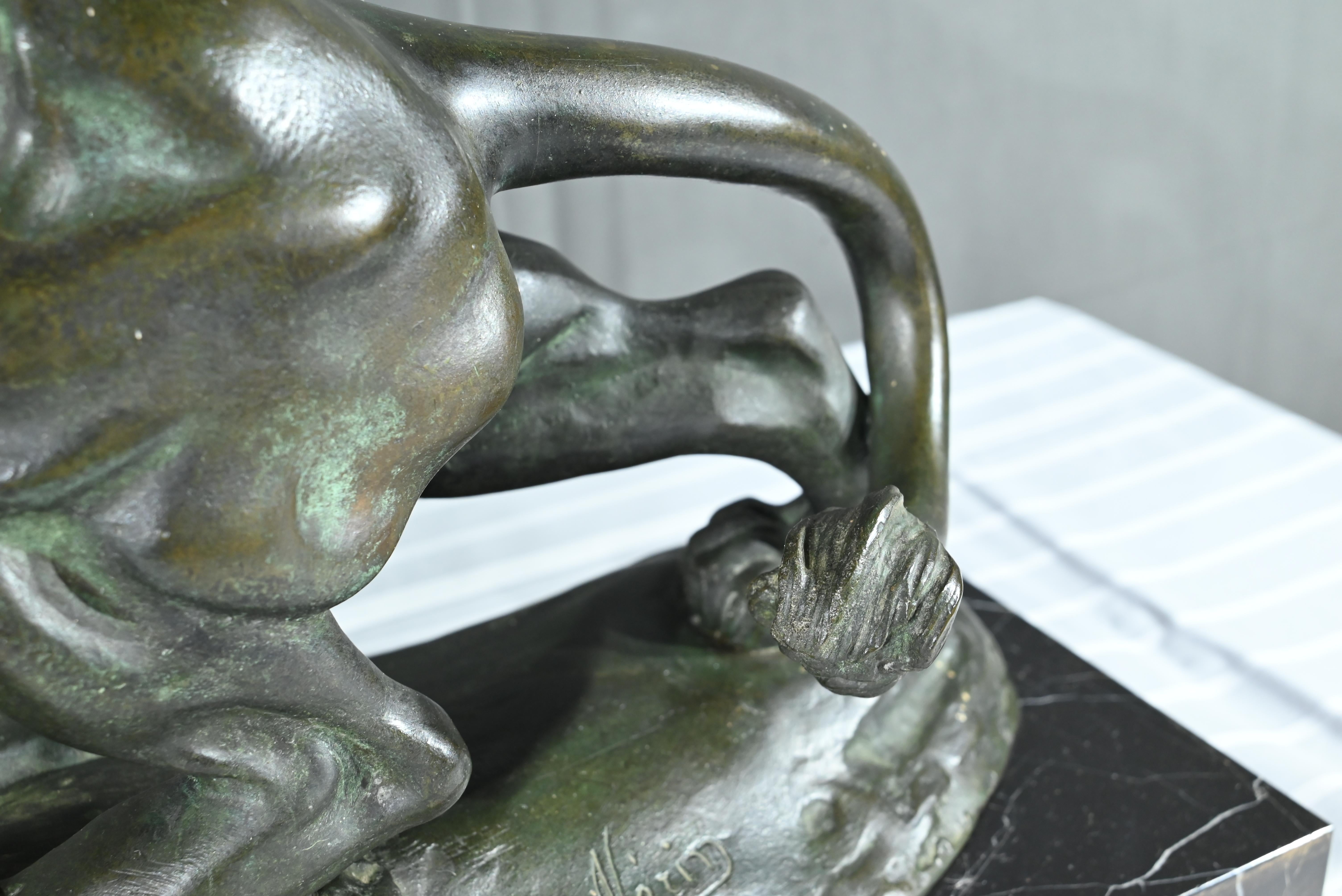Brüllender Löwe aus Bronze, signiert Nerin - Anfang 20. im Angebot 5