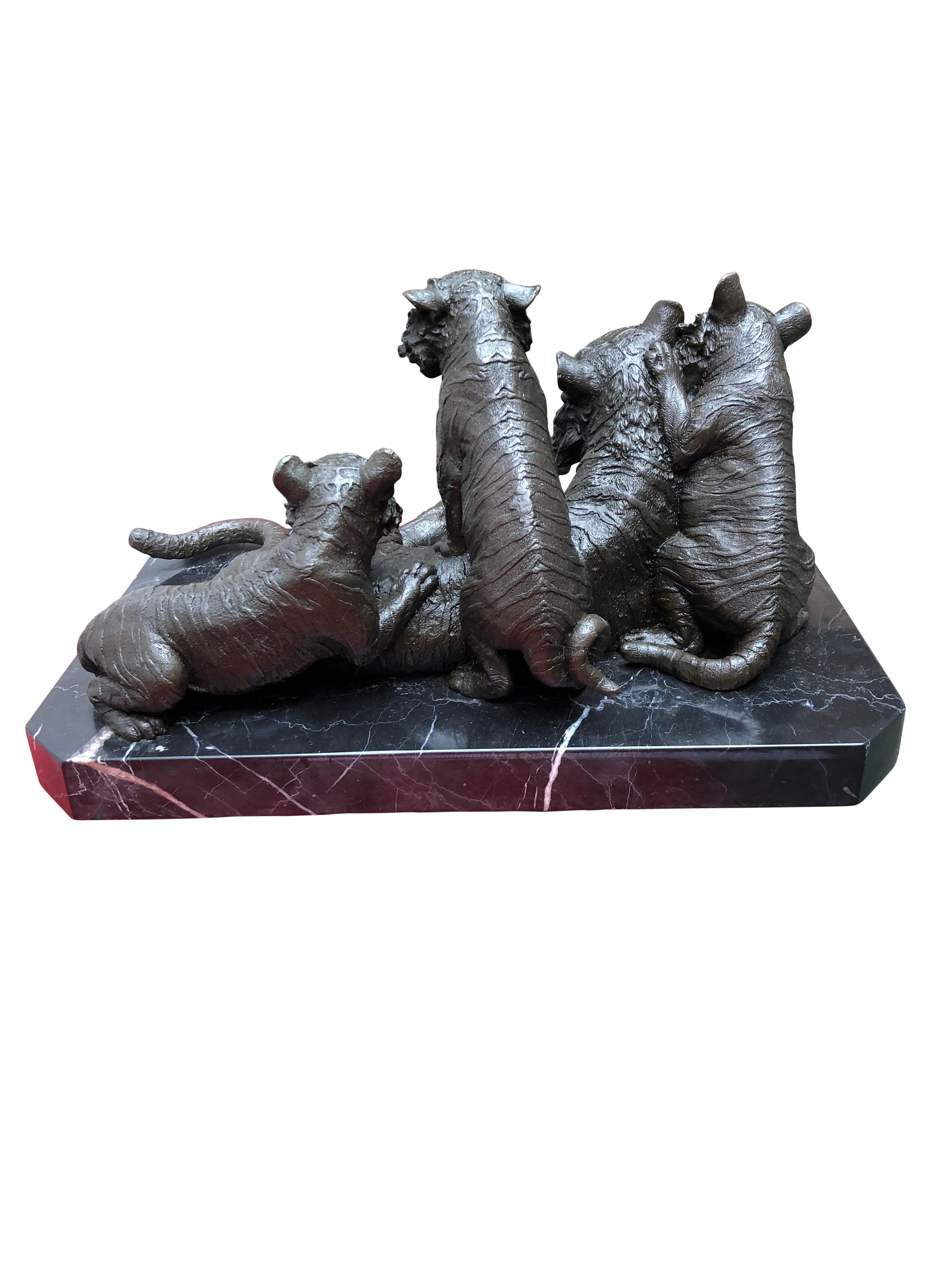 Bronze Lion Statue, Tiger and Cubs Animals Casting, 20th Century For Sale 8