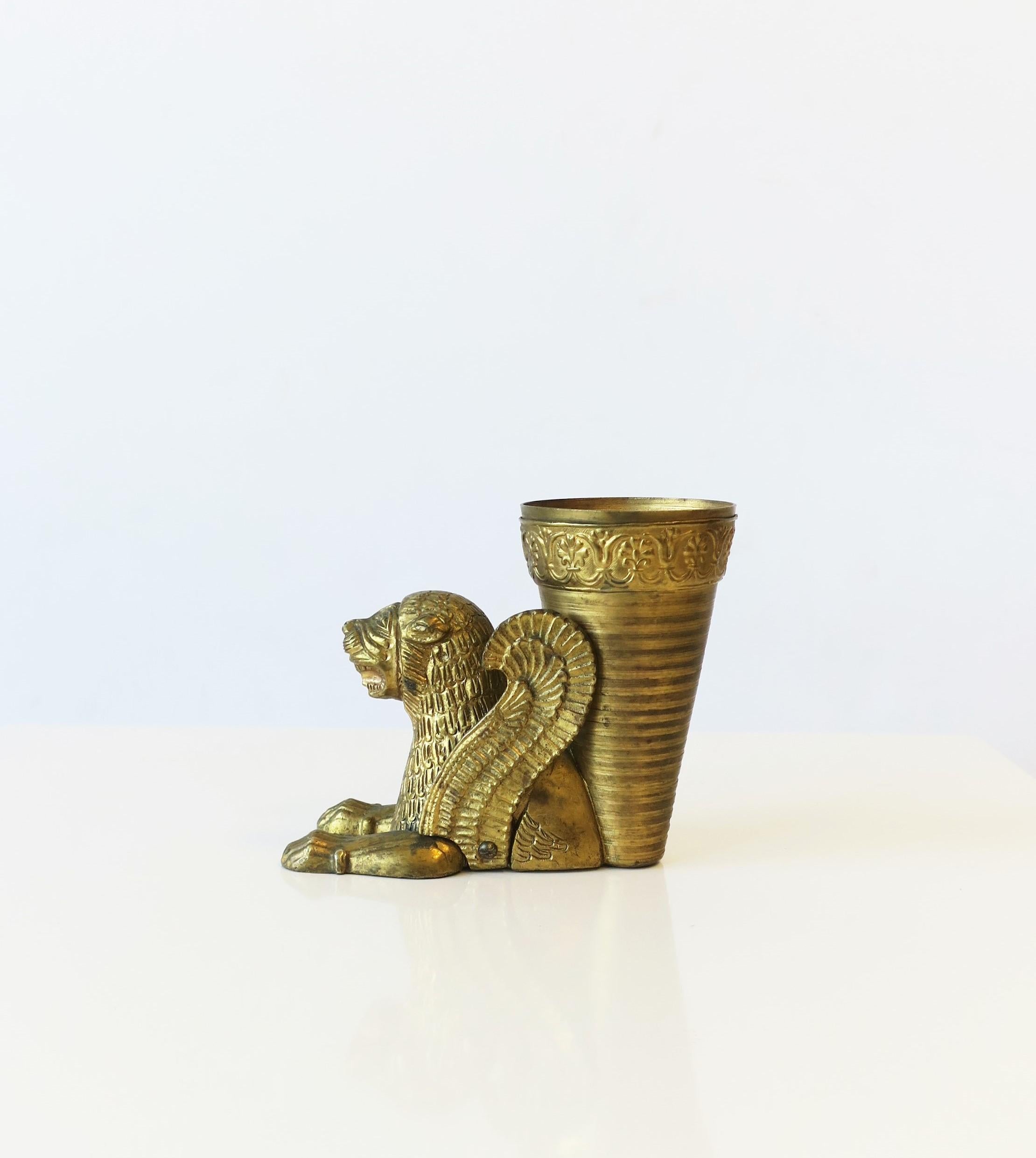 Gilt Bronze Lion Cat Vase in the Egyptian Revival Style For Sale 8