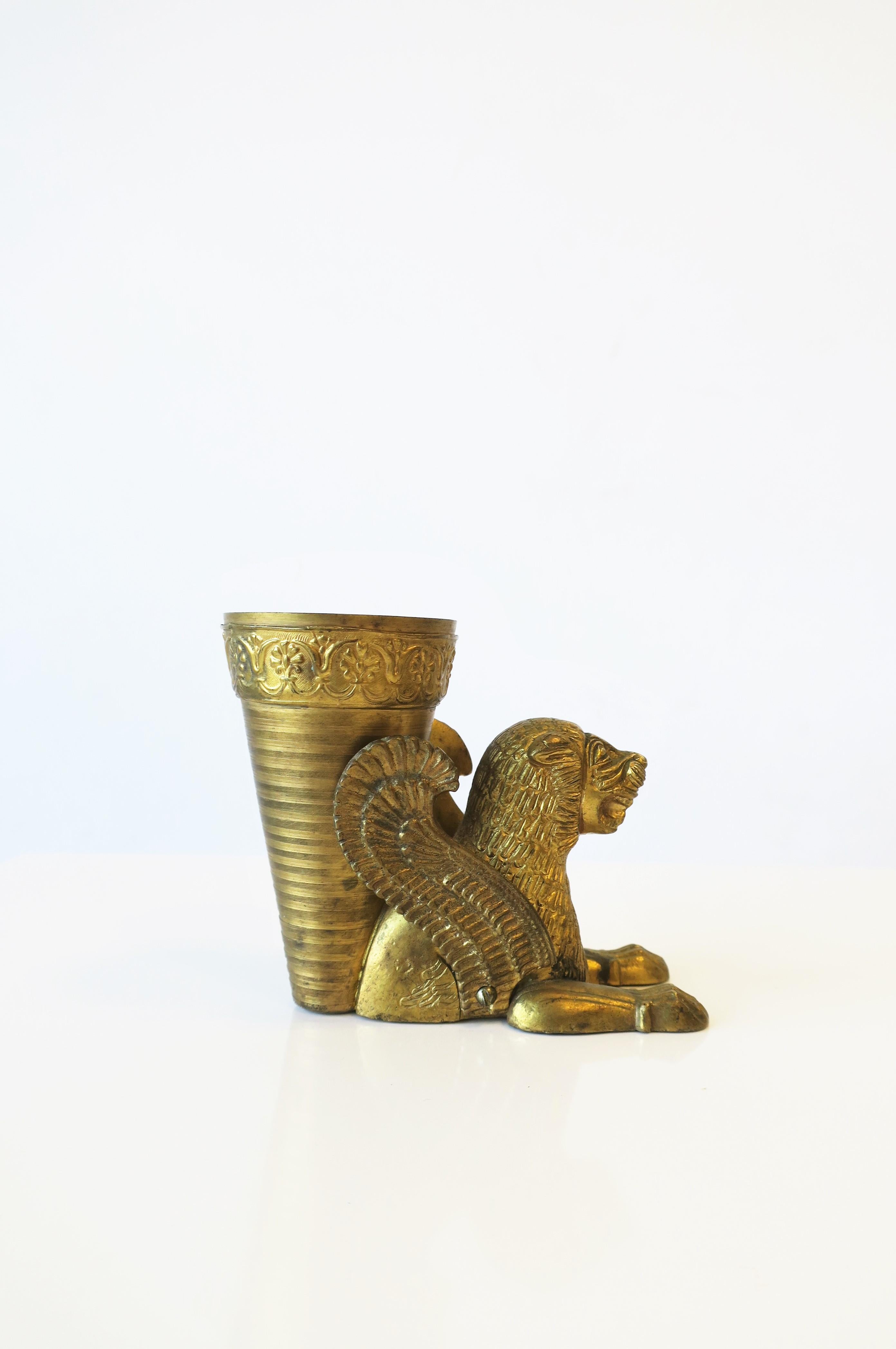 Gilt Bronze Lion Cat Vase in the Egyptian Revival Style For Sale 11