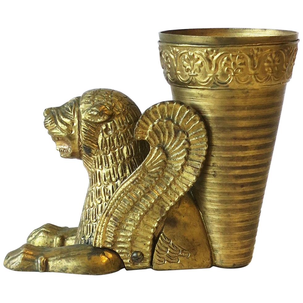 Gilt Bronze Lion Cat Vase in the Egyptian Revival Style