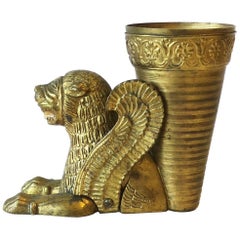 Gilt Bronze Lion Cat Vase in the Egyptian Revival Style