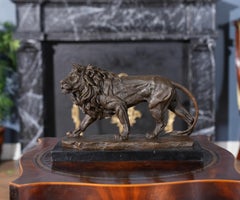 Bronze Lion with Marble Base