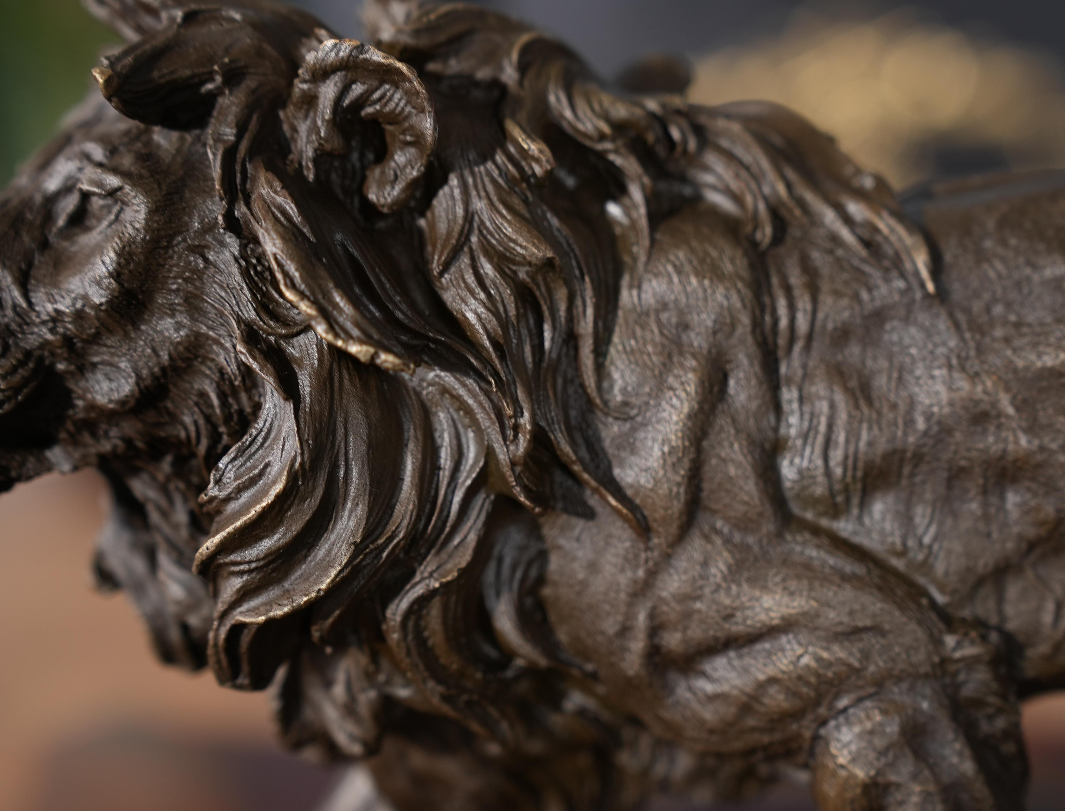 Hand-Crafted Bronze Lion with Marble Base For Sale