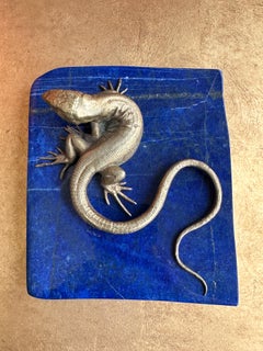 Bronze Lizard and Lapis Lazuli Paperweight