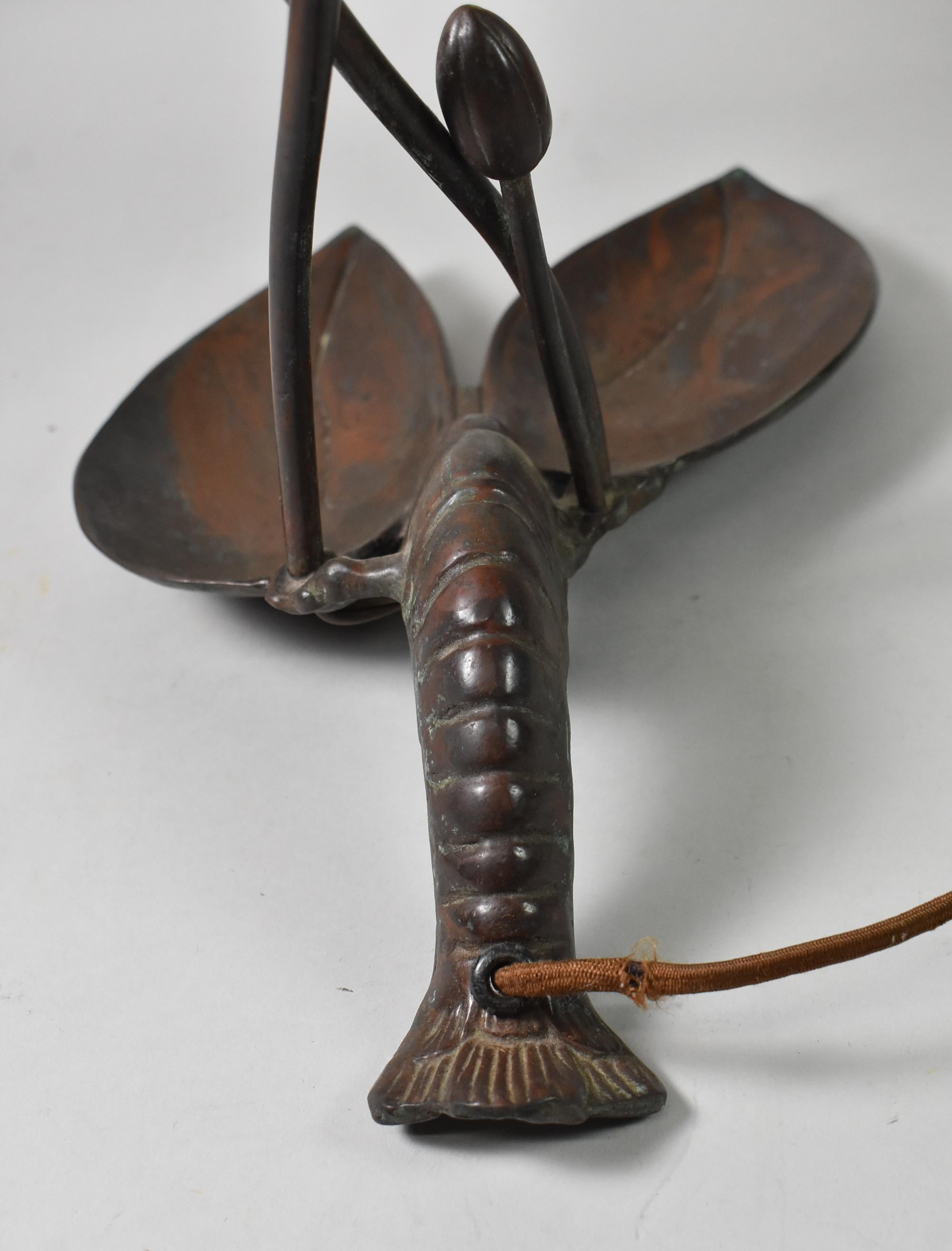 Bronze Lobster Lamp with Art Glass Shades 5