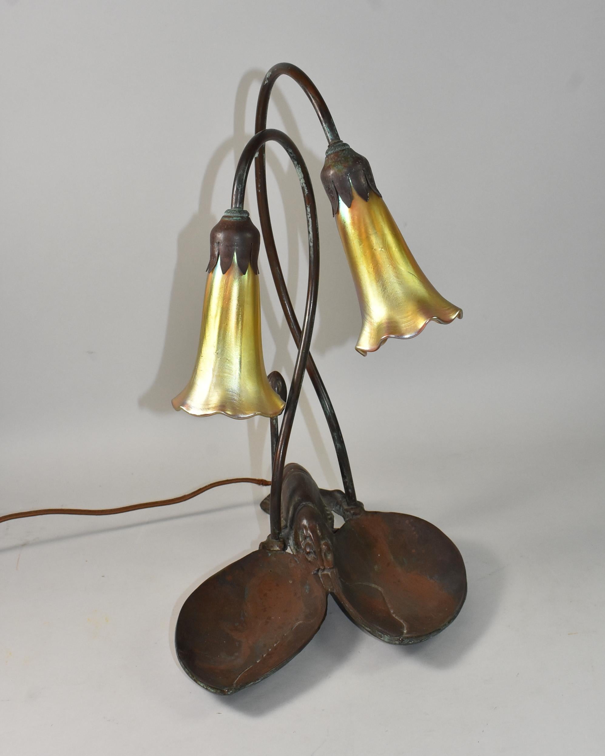 Bronze Lobster Lamp with Art Glass Shades 1