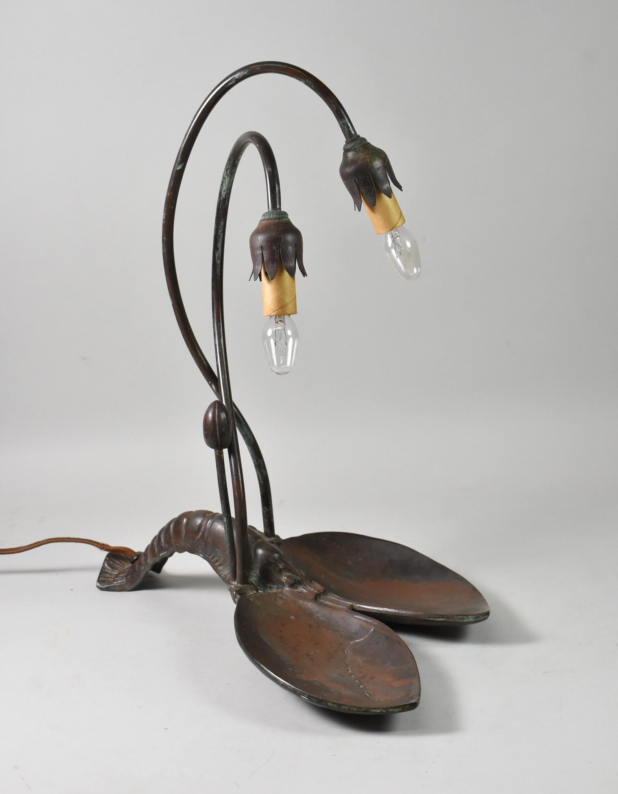 Bronze Lobster Lamp with Art Glass Shades 2