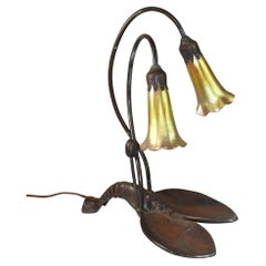 Bronze Lobster Lamp with Art Glass Shades
