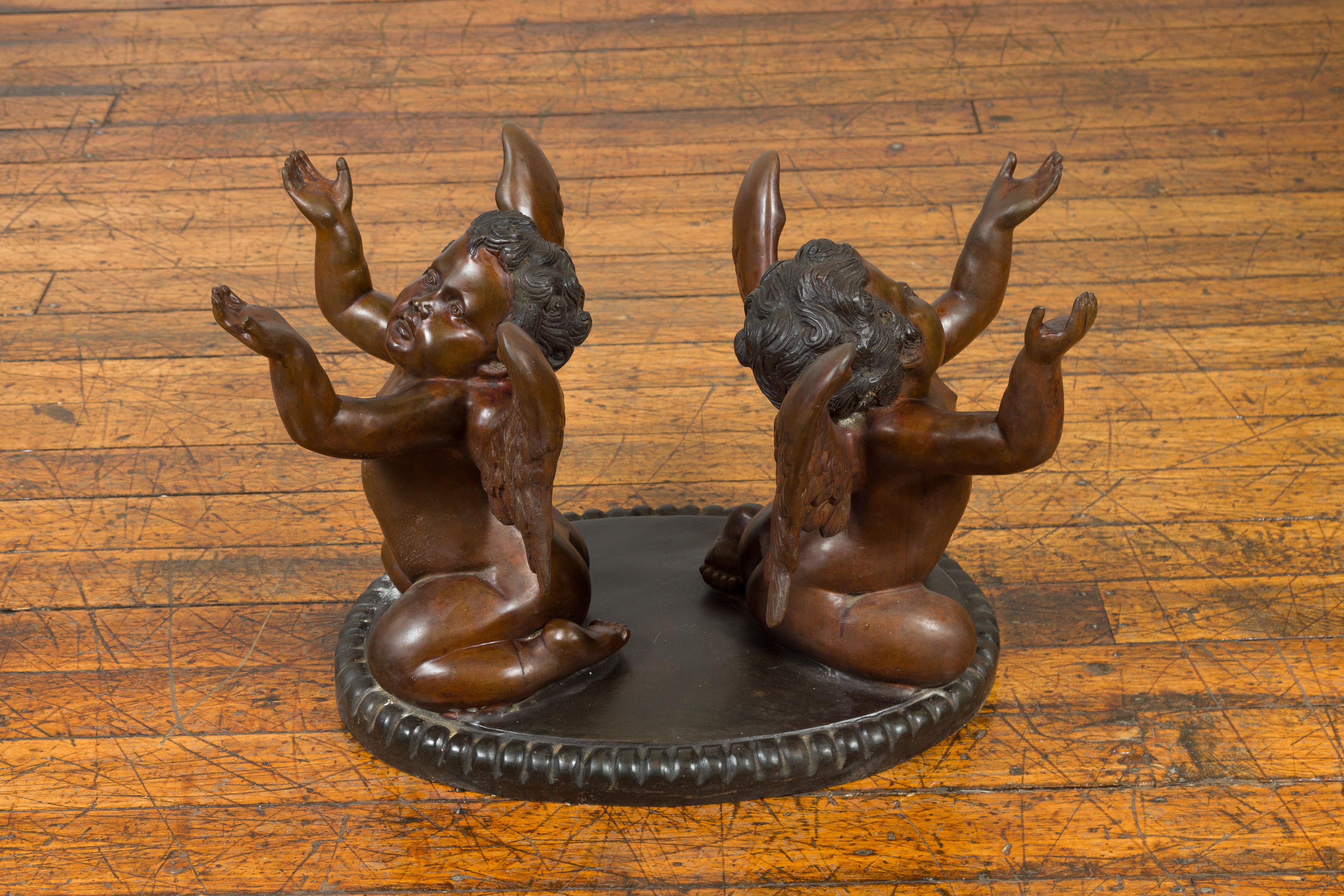 Bronze Looking to the Heavens Double Cherub Coffee Table Base with Dark Patina For Sale 5