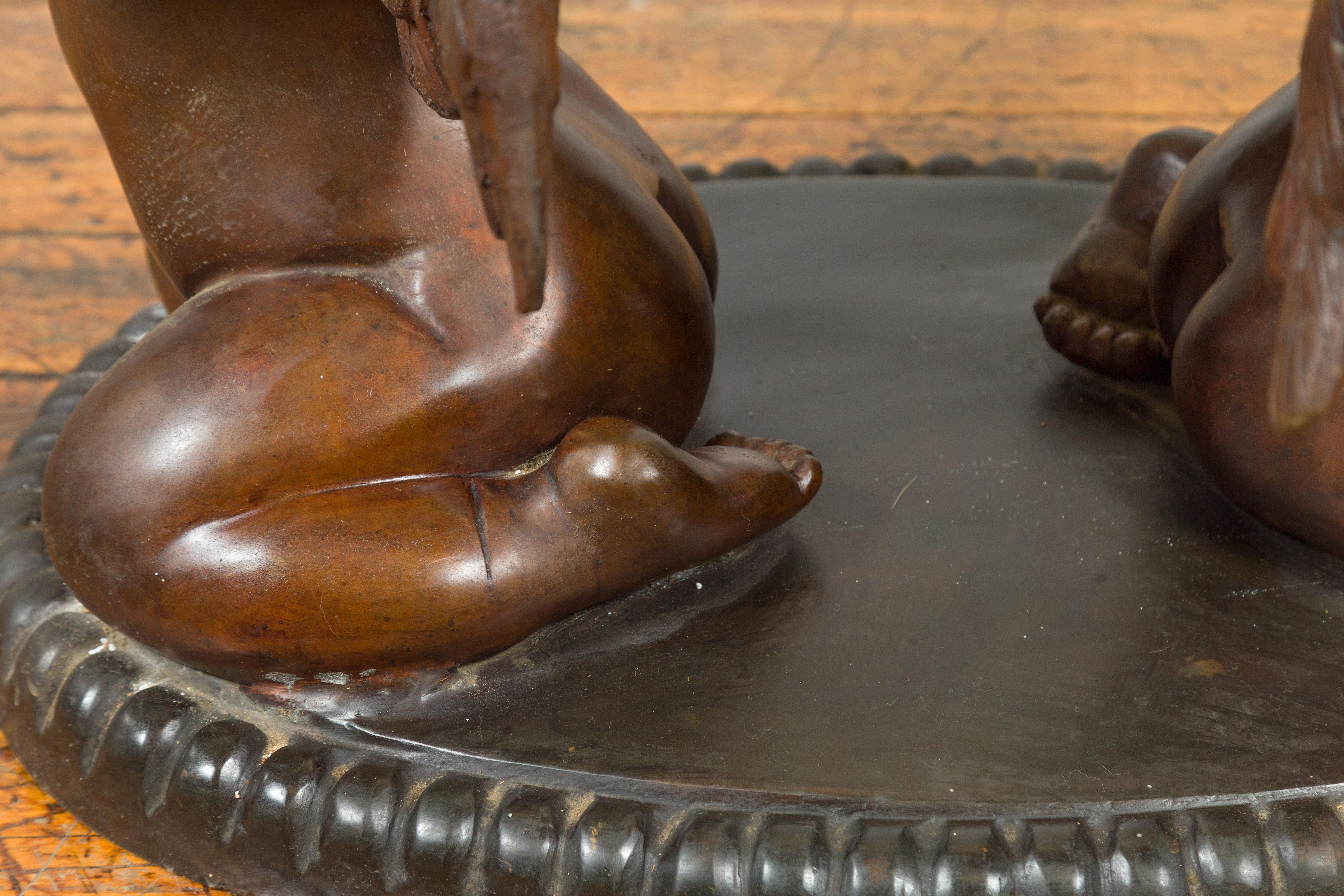 Bronze Looking to the Heavens Double Cherub Coffee Table Base with Dark Patina For Sale 6