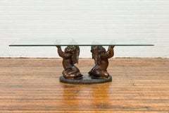 Bronze Looking to the Heavens Double Cherub Coffee Table Base with Dark Patina