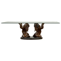 Bronze Looking to the Heavens Double Cherub Coffee Table Base with Dark Patina