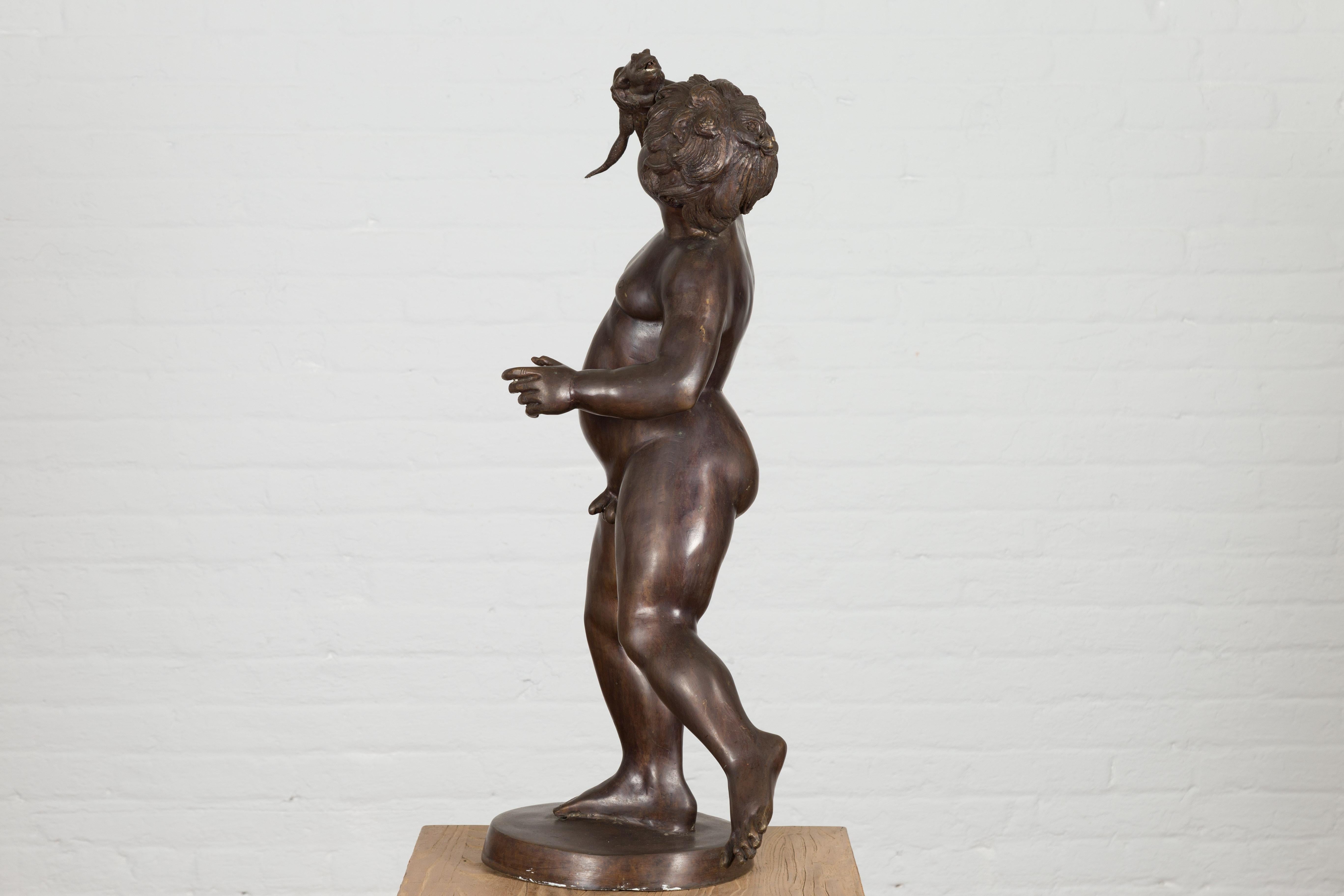 Classical Bronze Tabletop Statue of a Putto Holding a Frog For Sale 8