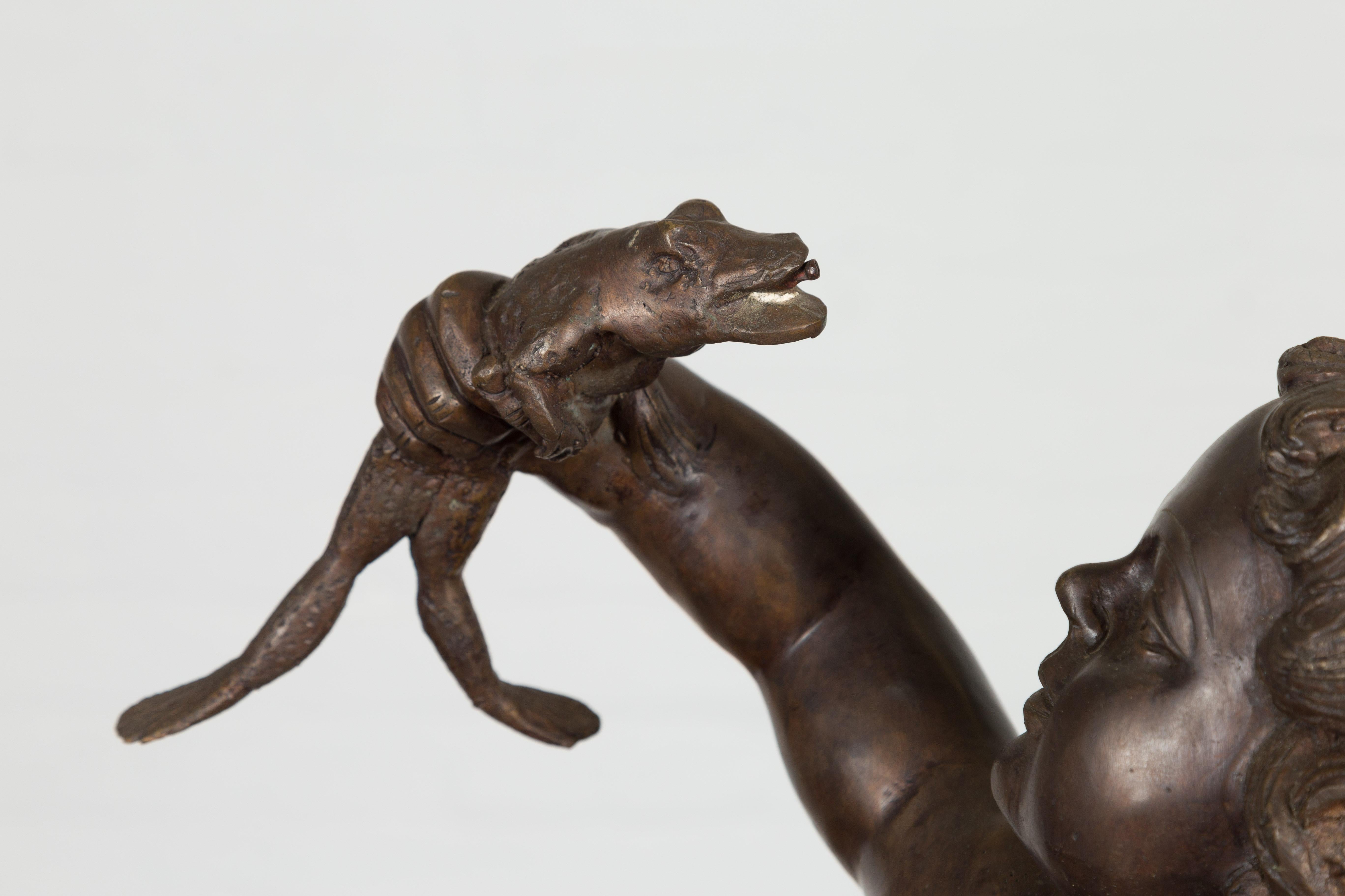 Classical Bronze Tabletop Statue of a Putto Holding a Frog For Sale 12
