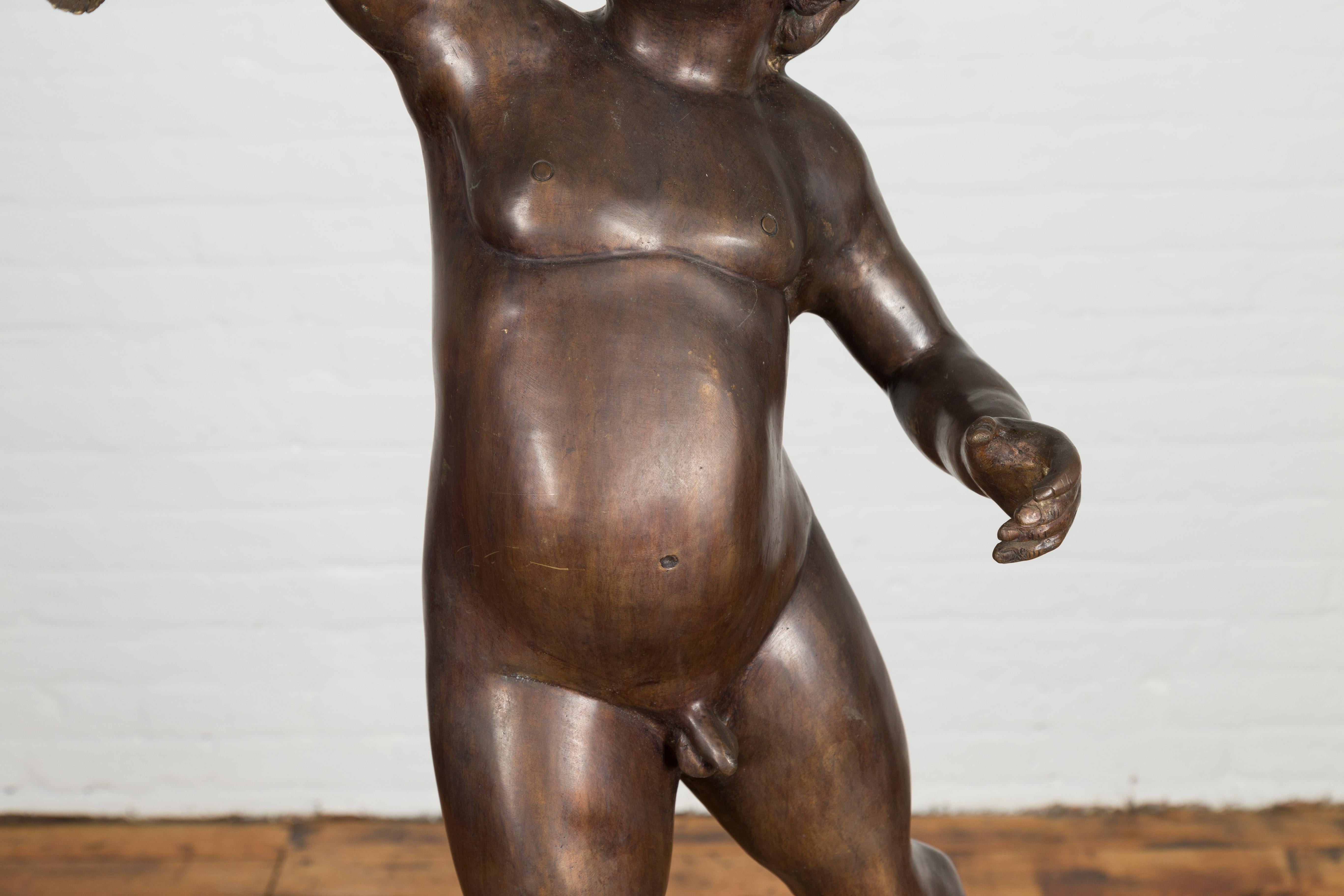 Classical Bronze Tabletop Statue of a Putto Holding a Frog For Sale 1