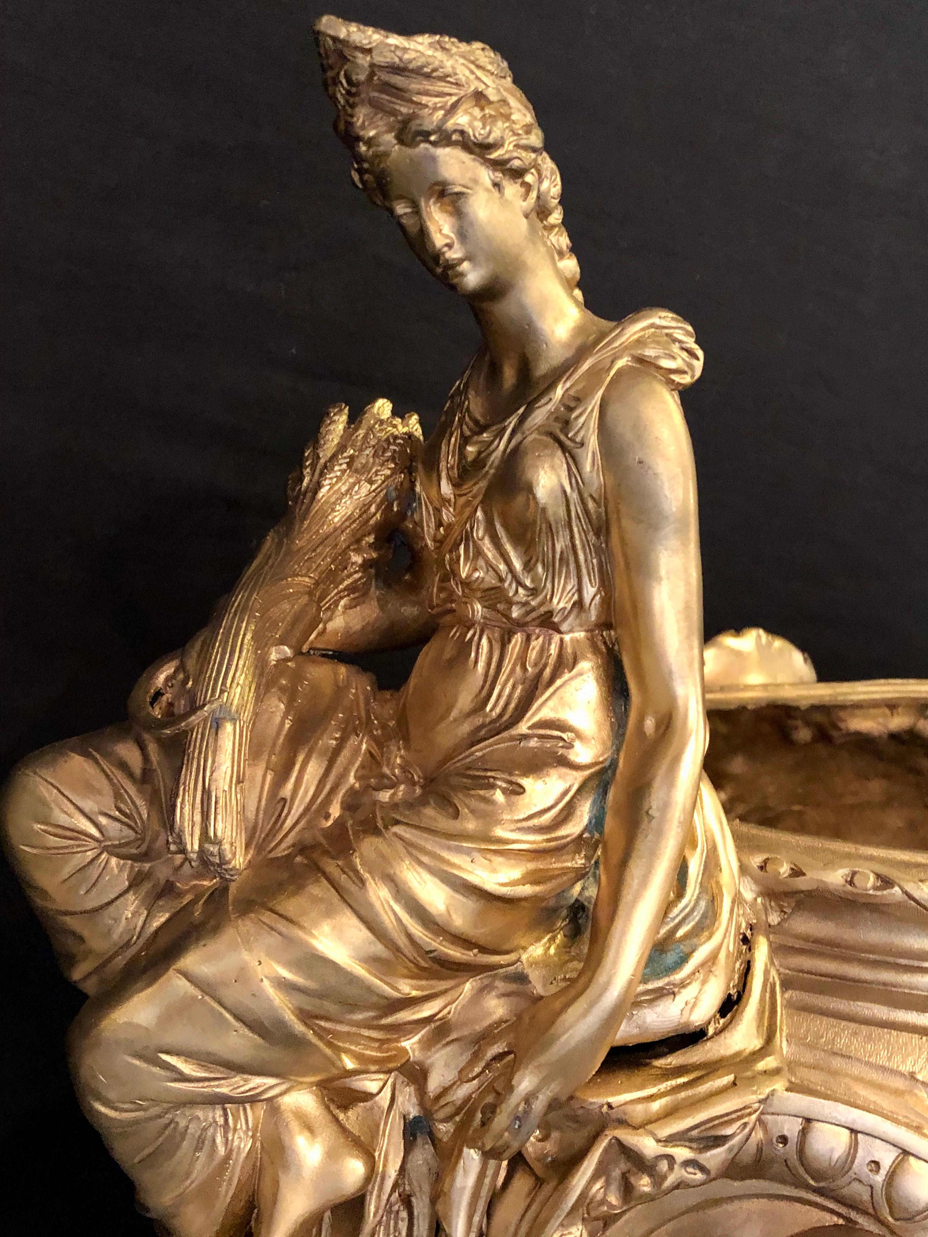 Bronze Louis XV Style Centerpiece or Jardinière, Seated with Flaking Maidens 1