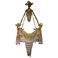 Bronze Louis XVI Style Crystal Ribbon and Tassel Drapery Chandelier
