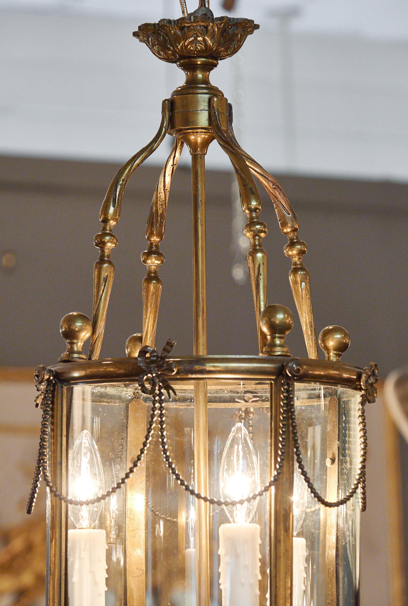 Bronze Louis XVI Style Lantern In Excellent Condition In Austin, TX