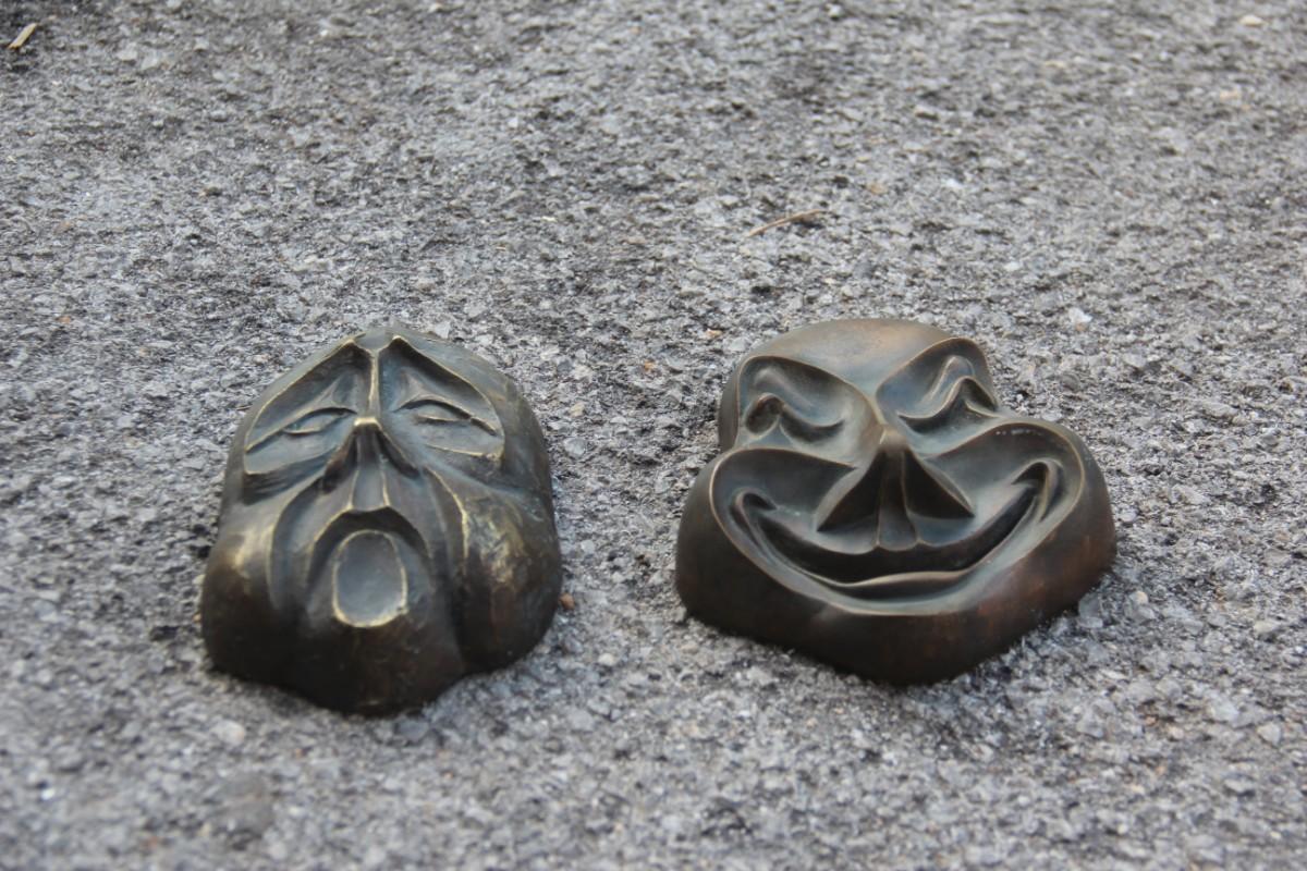 Bronze Low-Relief Clown Masks Italian Design Signed BRONZARTE, 1960s 7