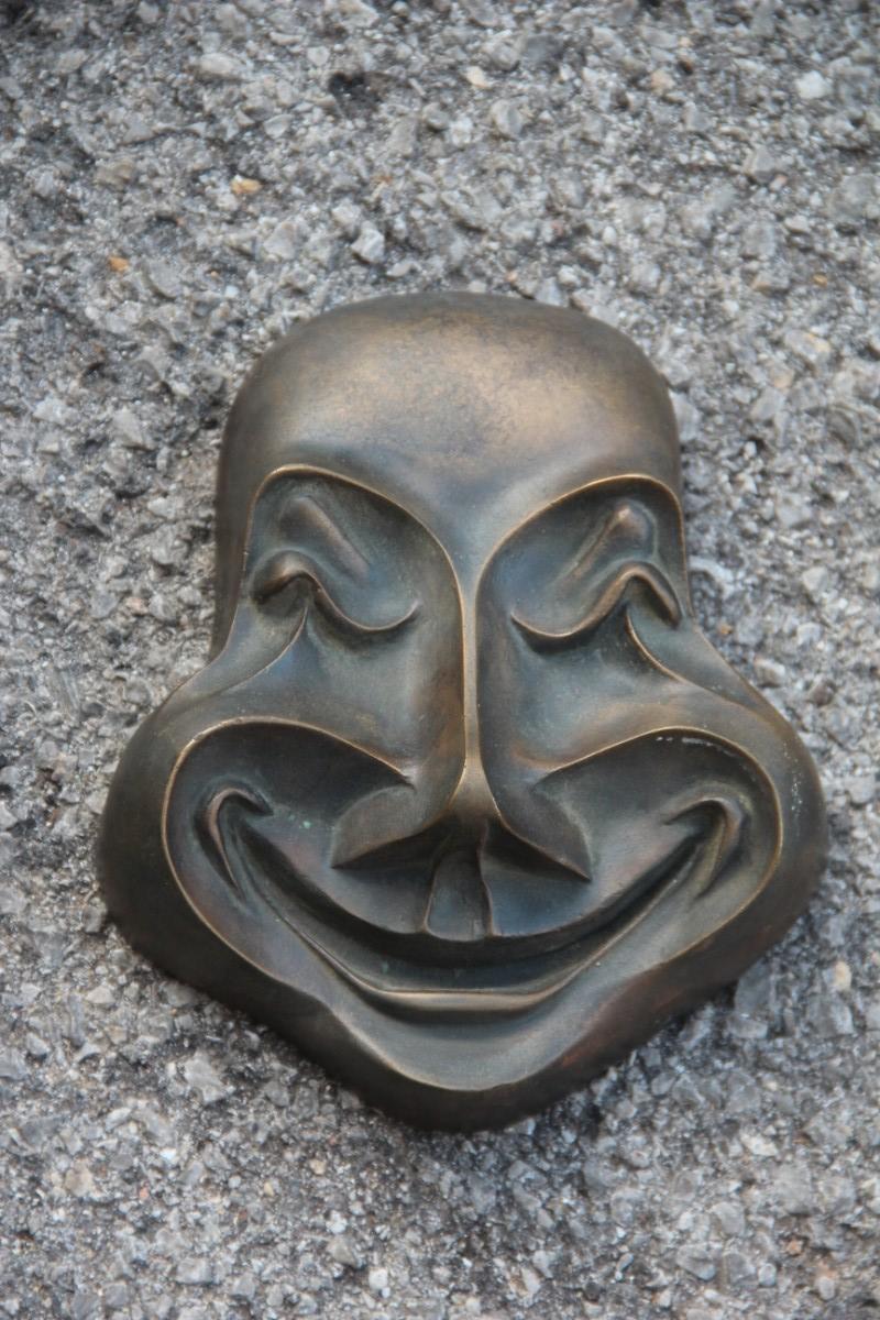 Bronze Low-Relief Clown Masks Italian Design Signed BRONZARTE, 1960s 1