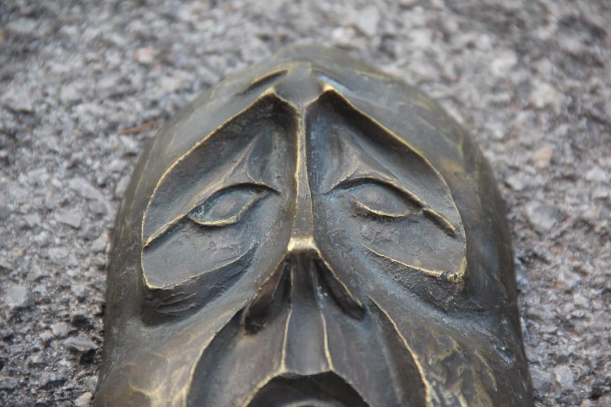 Bronze Low-Relief Clown Masks Italian Design Signed BRONZARTE, 1960s 2