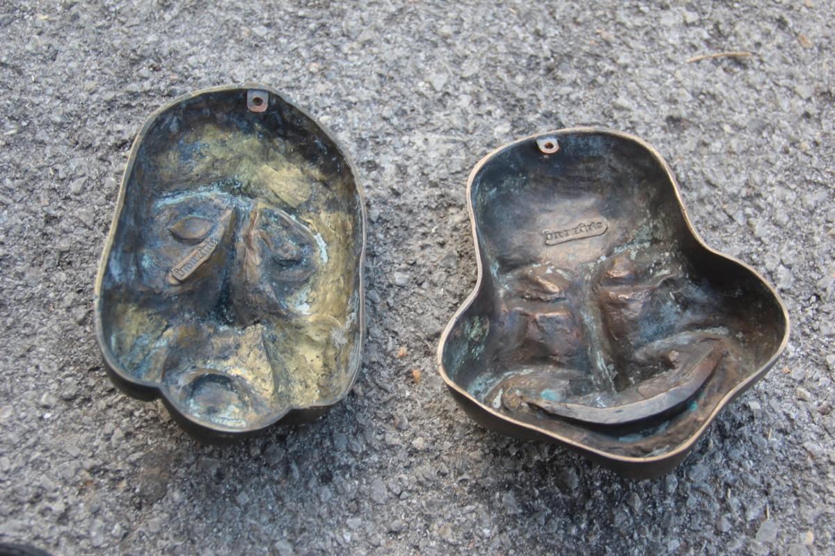 Bronze Clown Masken mit niedrigem Relief, italienisches Design, signiert BRONZARTE, 1960er Jahre 2
