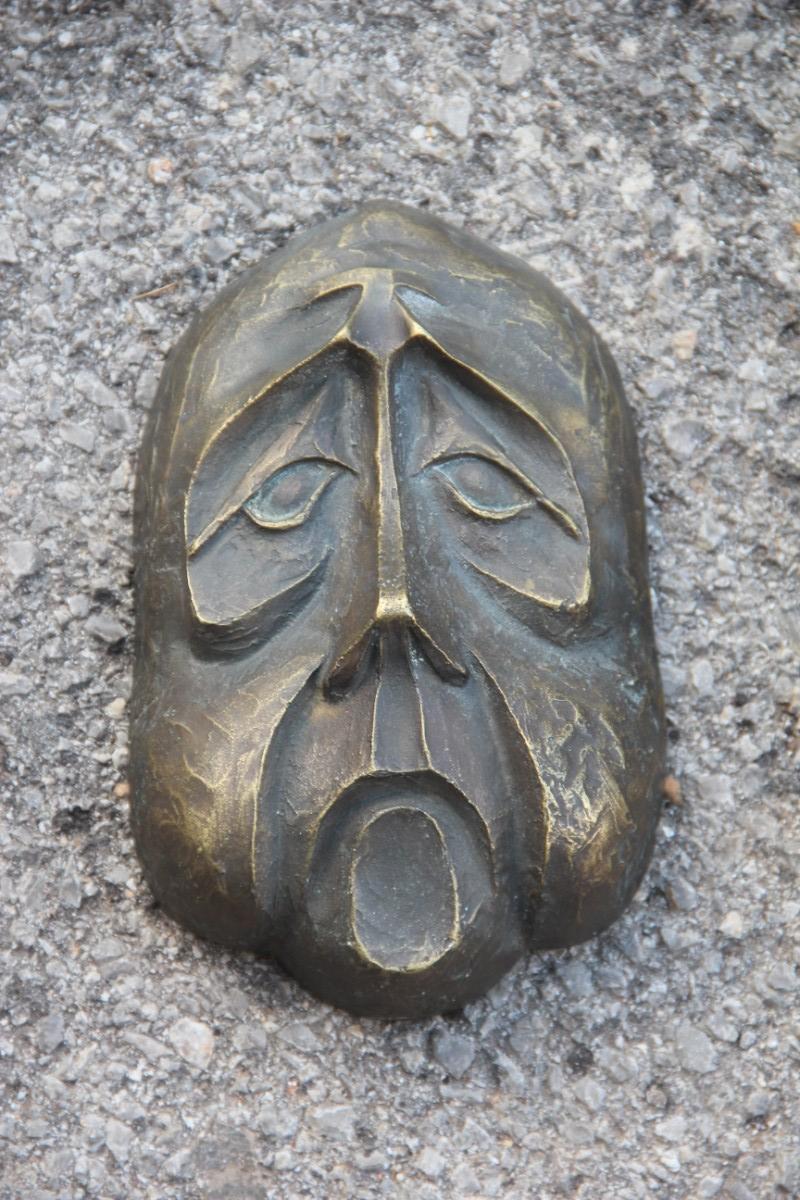 Bronze Clown Masken mit niedrigem Relief, italienisches Design, signiert BRONZARTE, 1960er Jahre 3